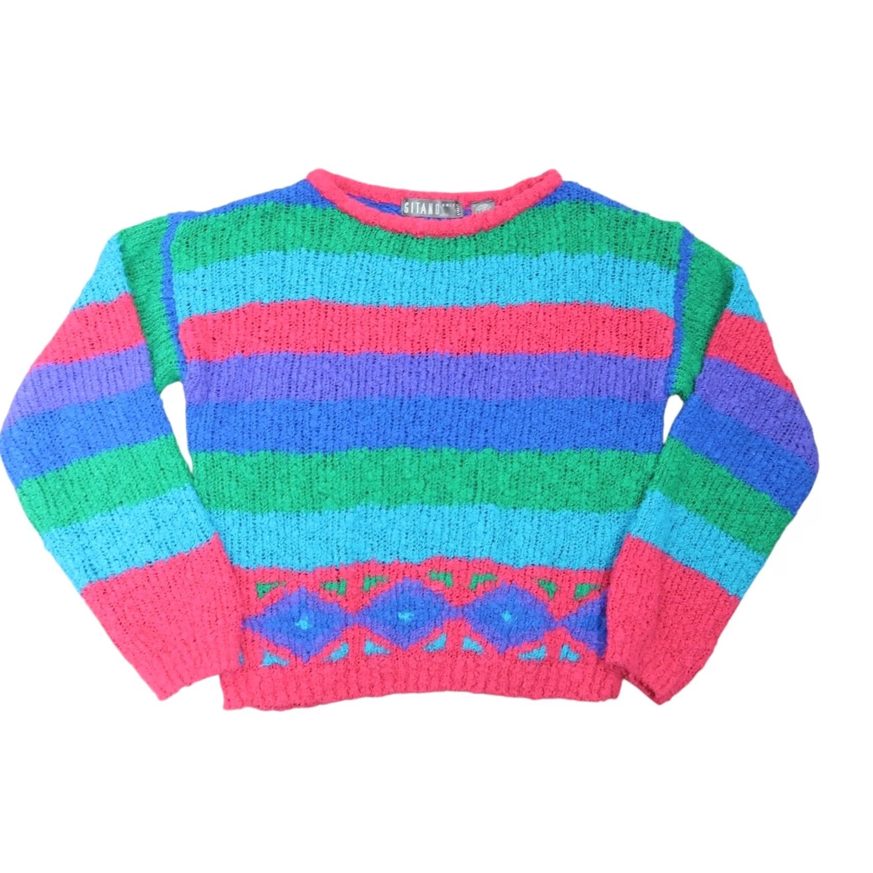 Vintage VINTAGE Gitano CreW Neck Knit Sweater Striped Blue Pink Green Purple 80s 90s Women M Casual Pullover Sweater Size M / US 6-8 / IT 42-44 - 5 Thumbnail