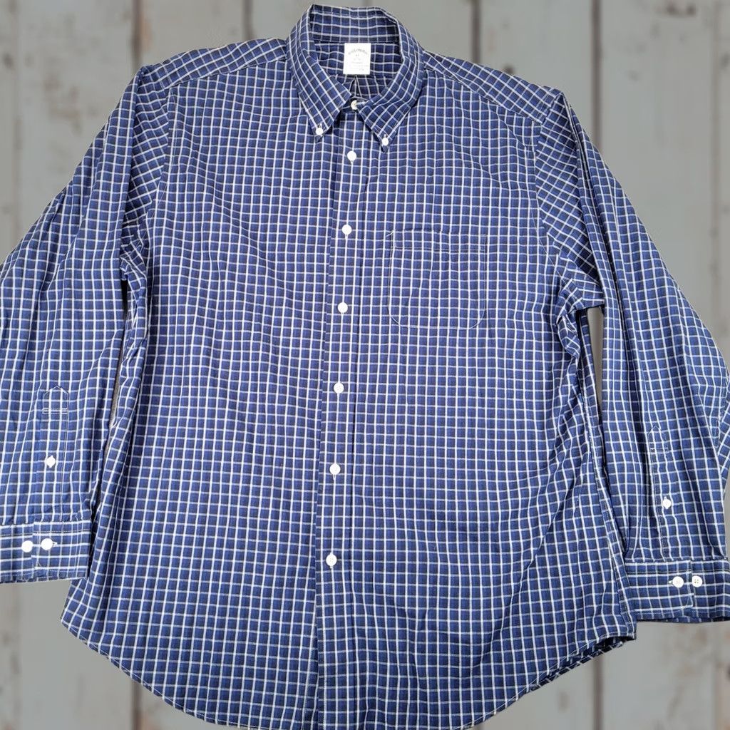Brooks Brothers Brooks Brothers Regent Fit Mens XL Blue Plaid Cotton Button Down Shirt Size US XL / EU 56 / 4 - 1 Thumbnail