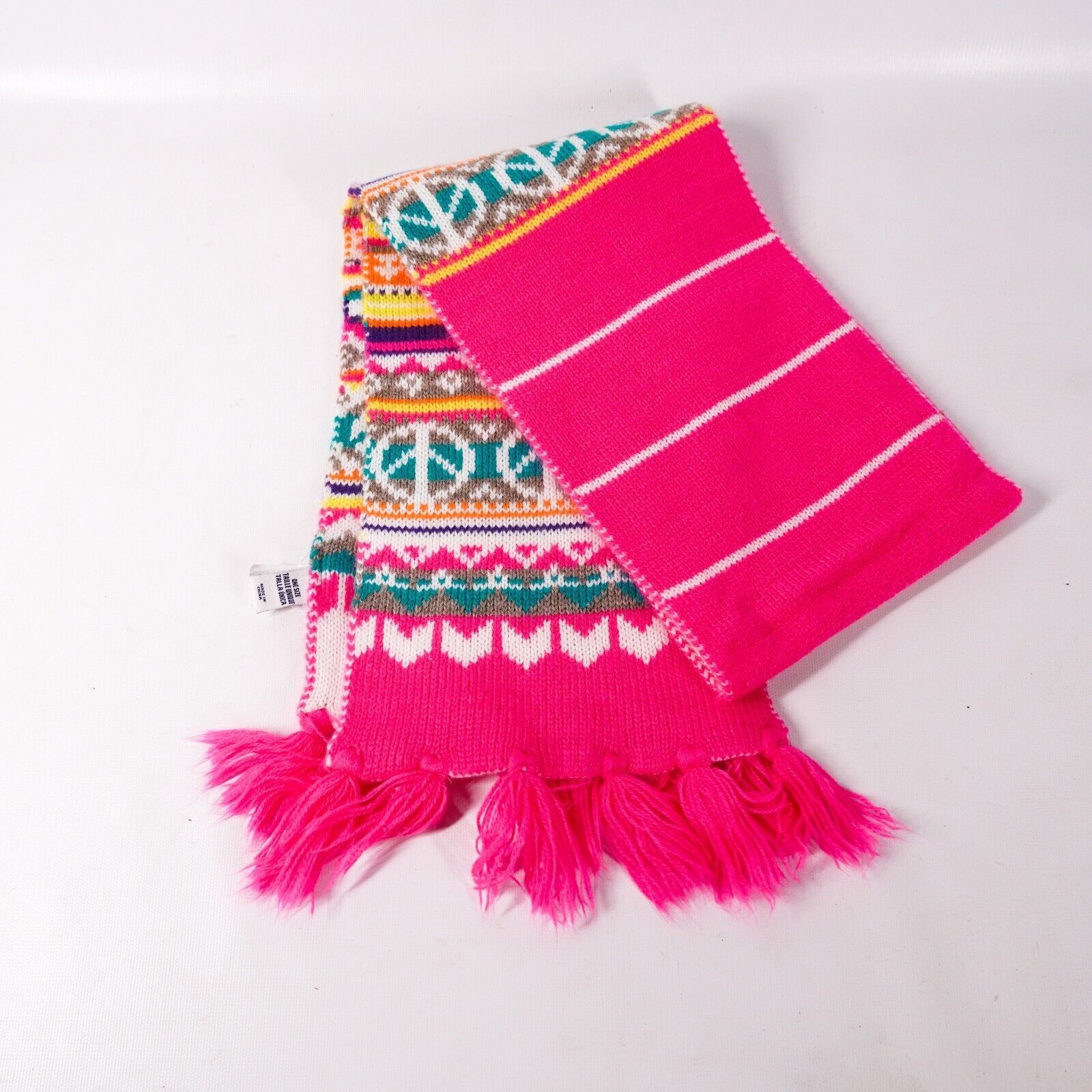 Other Peace Sign Knitted Yarn Crochet Pashmina Scarf Winter Pink Size ONE SIZE - 2 Thumbnail