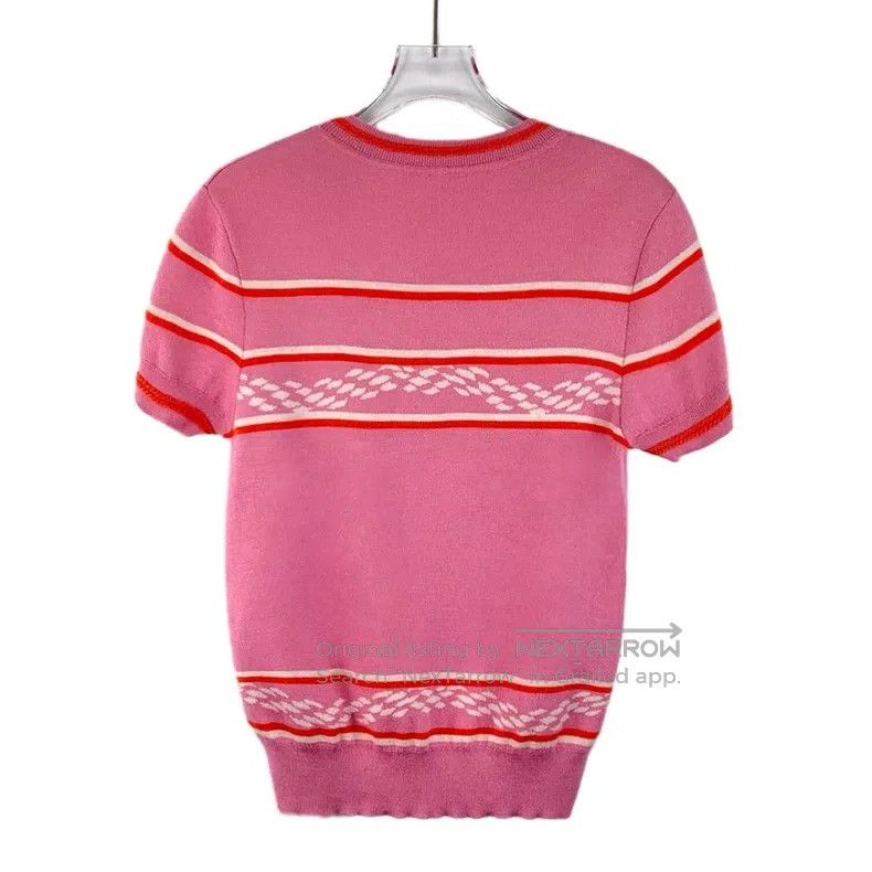 Hermes Hermes 23 Pink Striped Lock Cashmere Round Neck Short Slee Size XS / US 0-2 / IT 36-38 - 2 Thumbnail