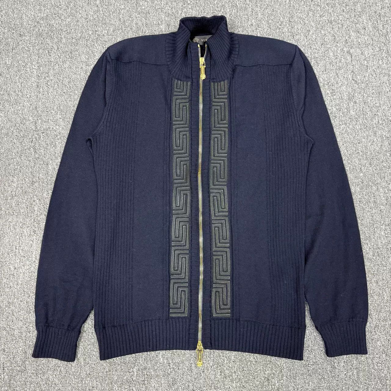 Versace Versace Leather Trim Knit Zip Jacket Size US M / EU 48-50 / 2 - 1 Thumbnail