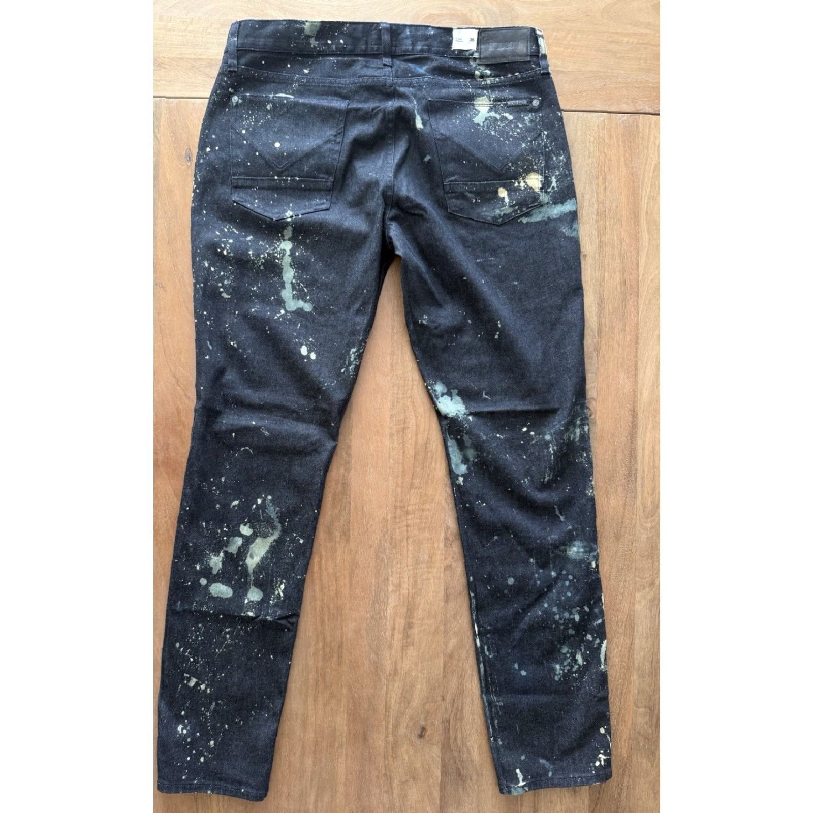 Hudson Hudson Jeans Slim Straight Denim Mens 36 Regular 37x32.5 Indigo Blue Splatter 5-Pocket Logo Button Tailored Urban Rock Theme Size US 36 / EU 52 - 2 Thumbnail