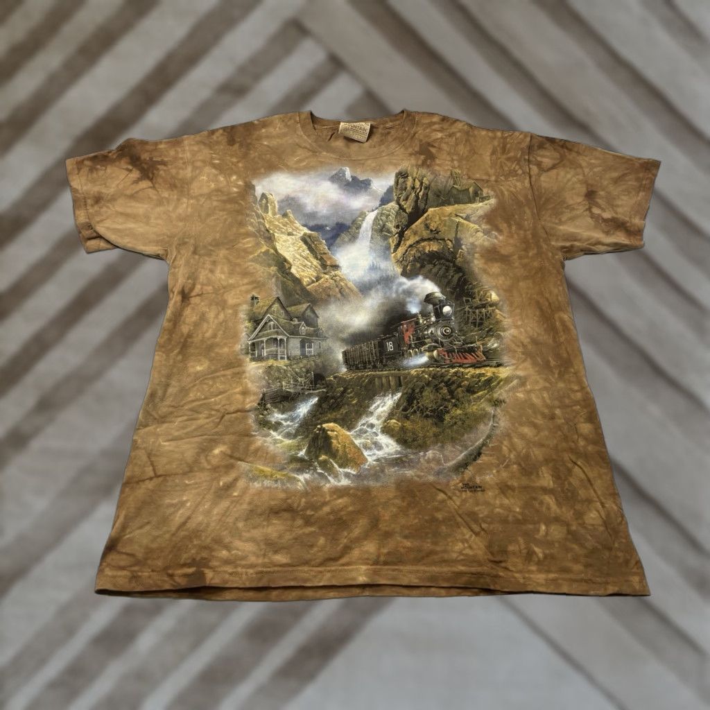 The Mountain VINTAGE The Mountain T-Shirt Brown XS? XL? The Mountain Train Nature Tie Dye Crew Neck Short Sleeve Men 90s USA Made Eagle Graphic Print Cotton Size US XL / EU 56 / 4 - 1 Thumbnail