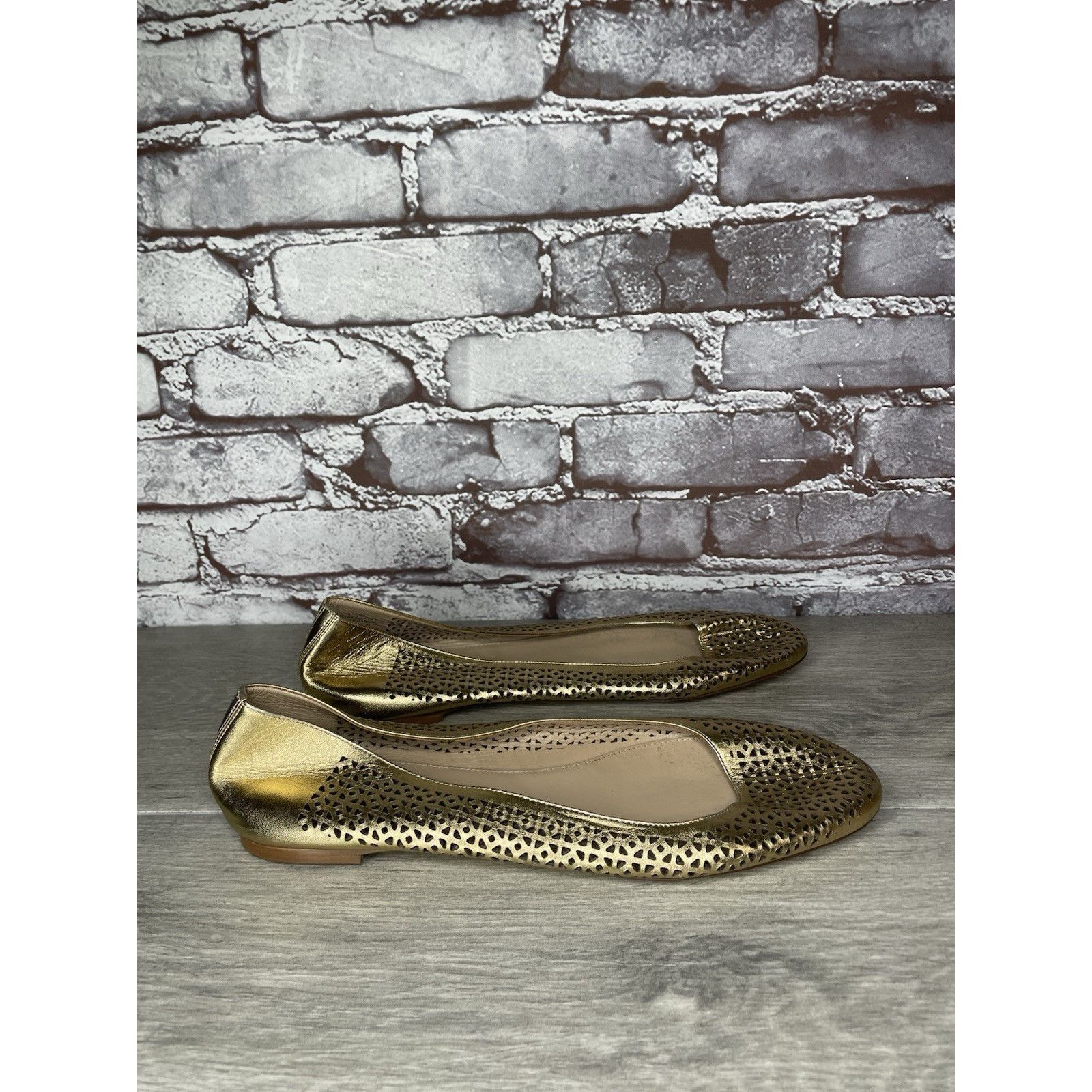 J.Crew J.Crew Nora Metallic Gold Leather Perforated Ballet Flats Wo Size US 10 / IT 40 - 3 Thumbnail