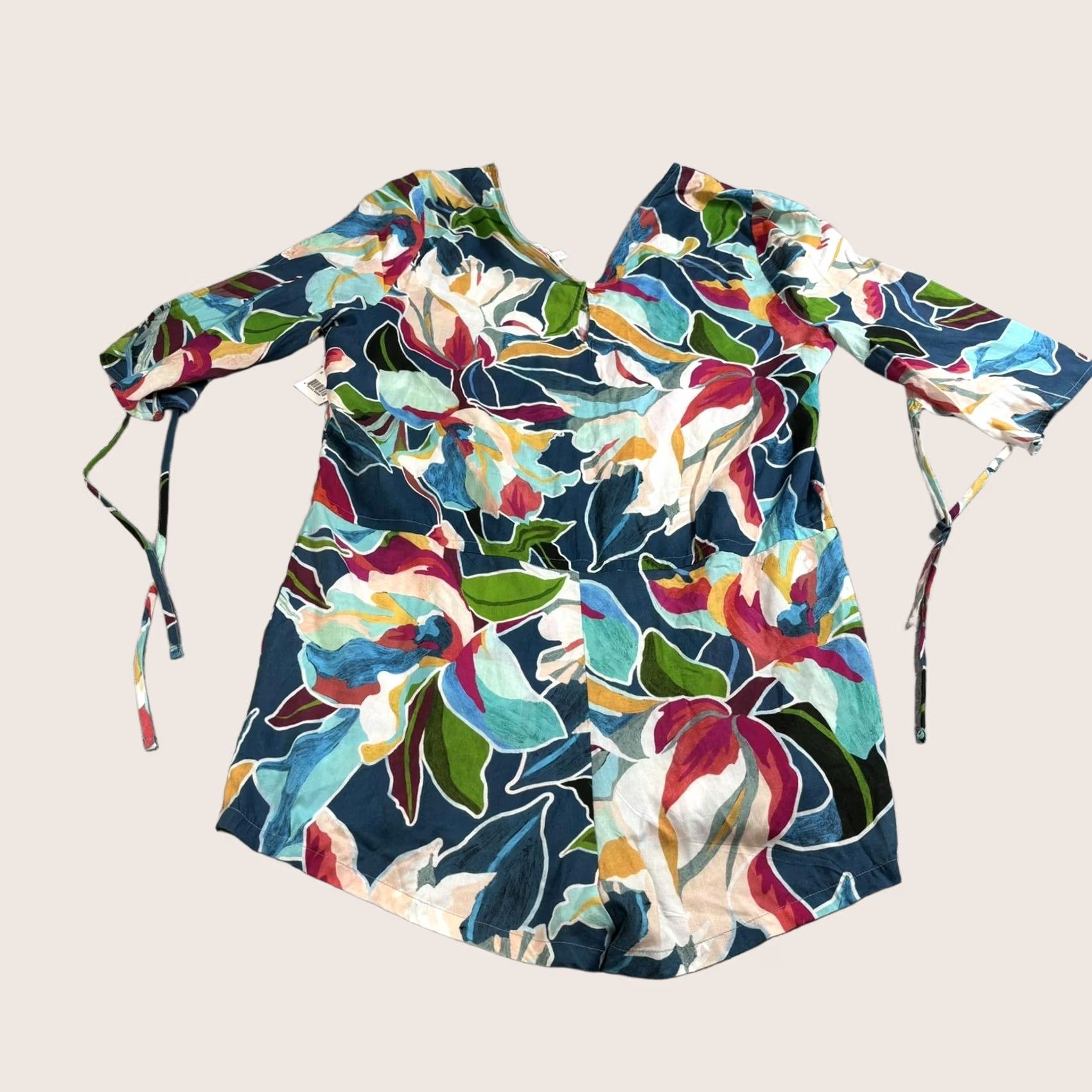 Vintage La Blanca Swim Cover-Up Romper Womens Medium Multi Floral Tie Sleeve Pockets Size 32" / US 10 / IT 46 - 1 Thumbnail