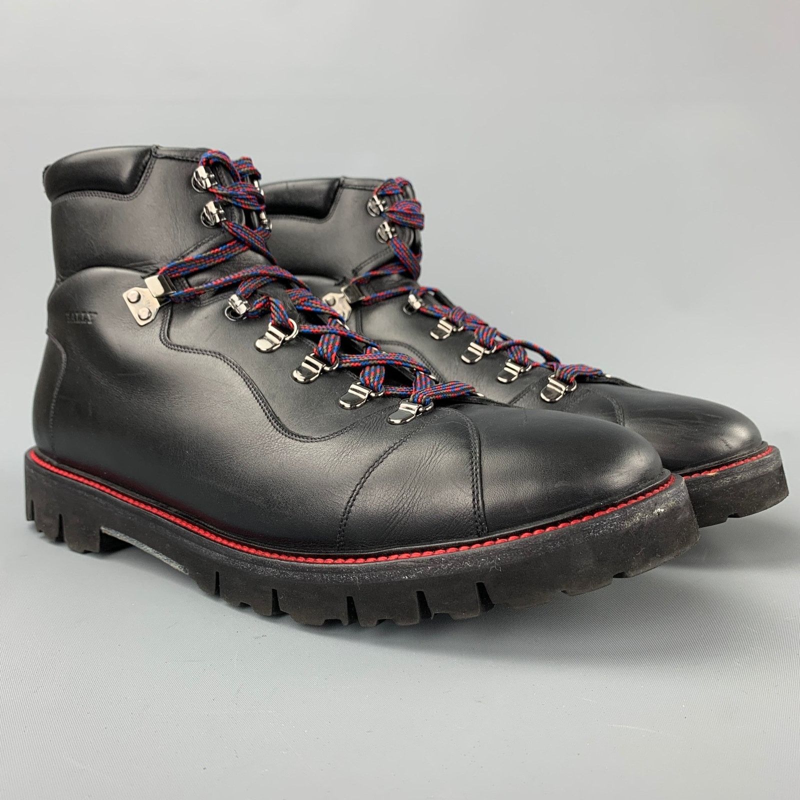 Bally 11 Black Contrast Stitch Leather Fur Ankle Hiking Boots Size US 11 / EU 44 - 2 Thumbnail