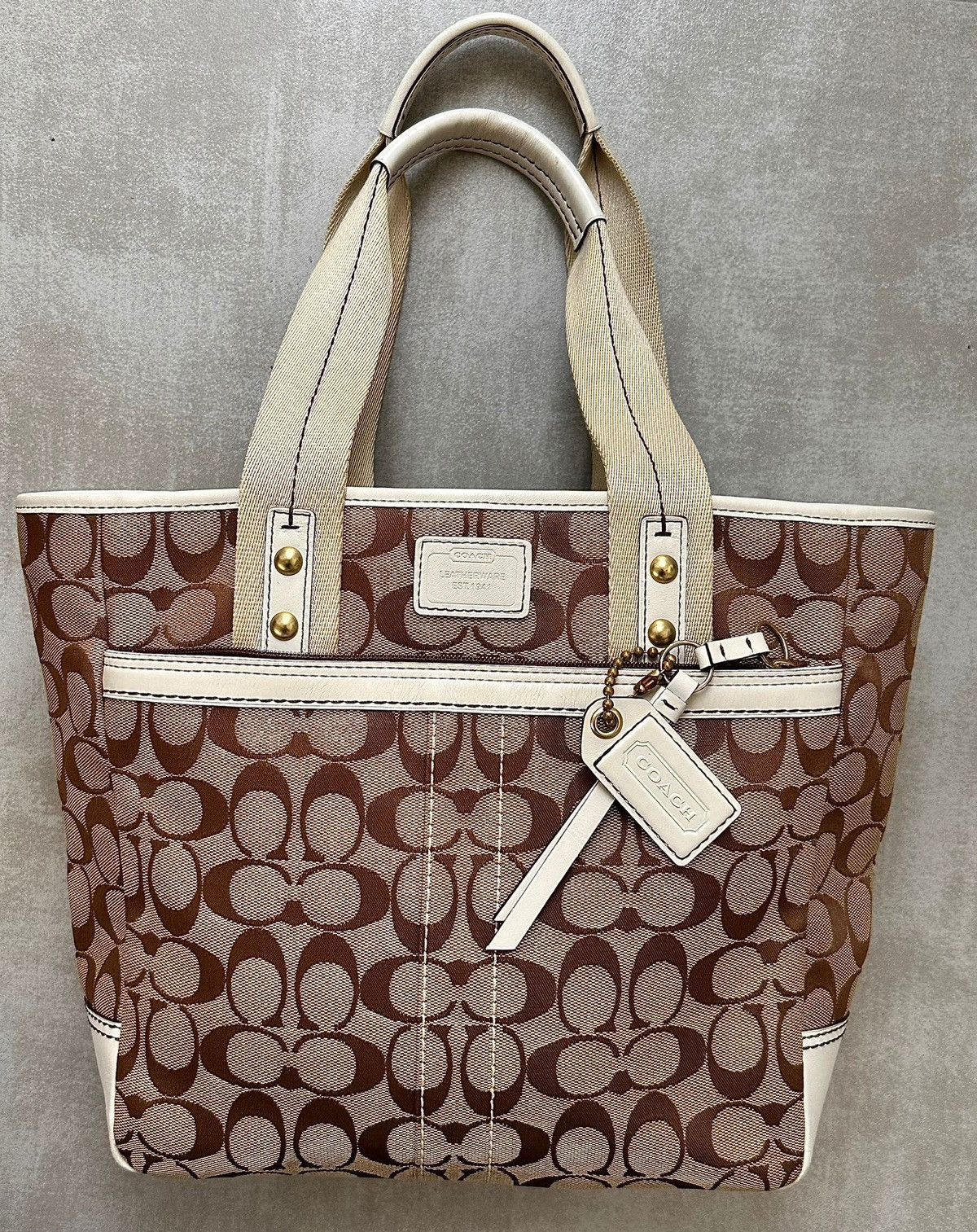 Coach Coach Signature Tote Bag Khaki/White Size ONE SIZE - 5 Thumbnail