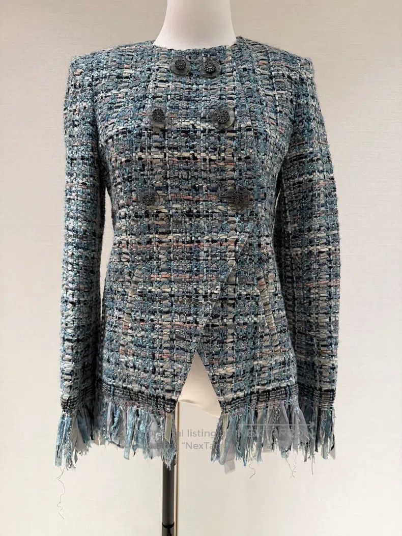 Chanel Chanel 17a Metropolitan Blue Tweed Tassel Coat Size XS / US 0-2 / IT 36-38 - 1 Thumbnail
