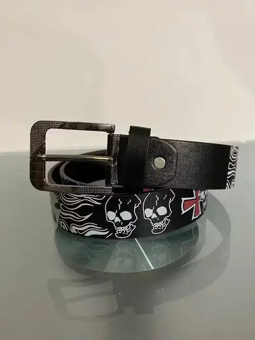 Japanese Brand Y2K Flame Skull Belt (black) Size ONE SIZE - 4 Thumbnail