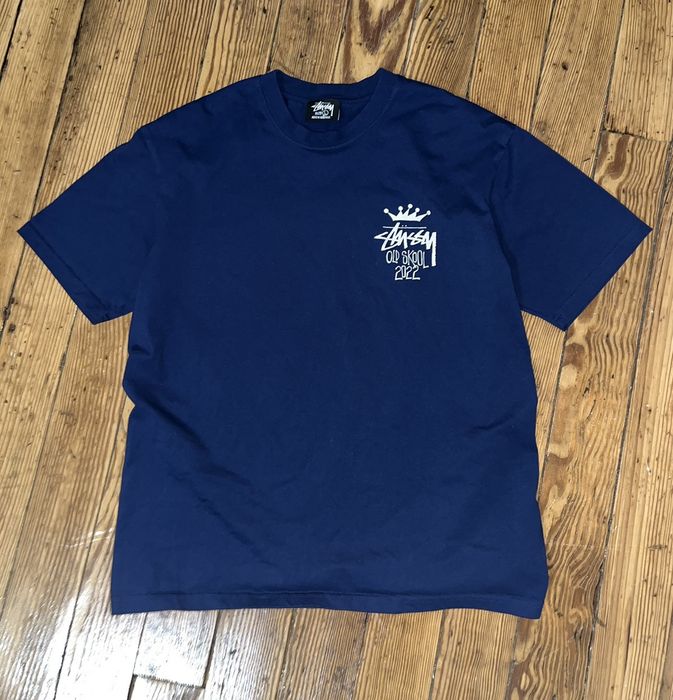 Stussy stussy old skool 2022 navy crown t-shirt | Grailed