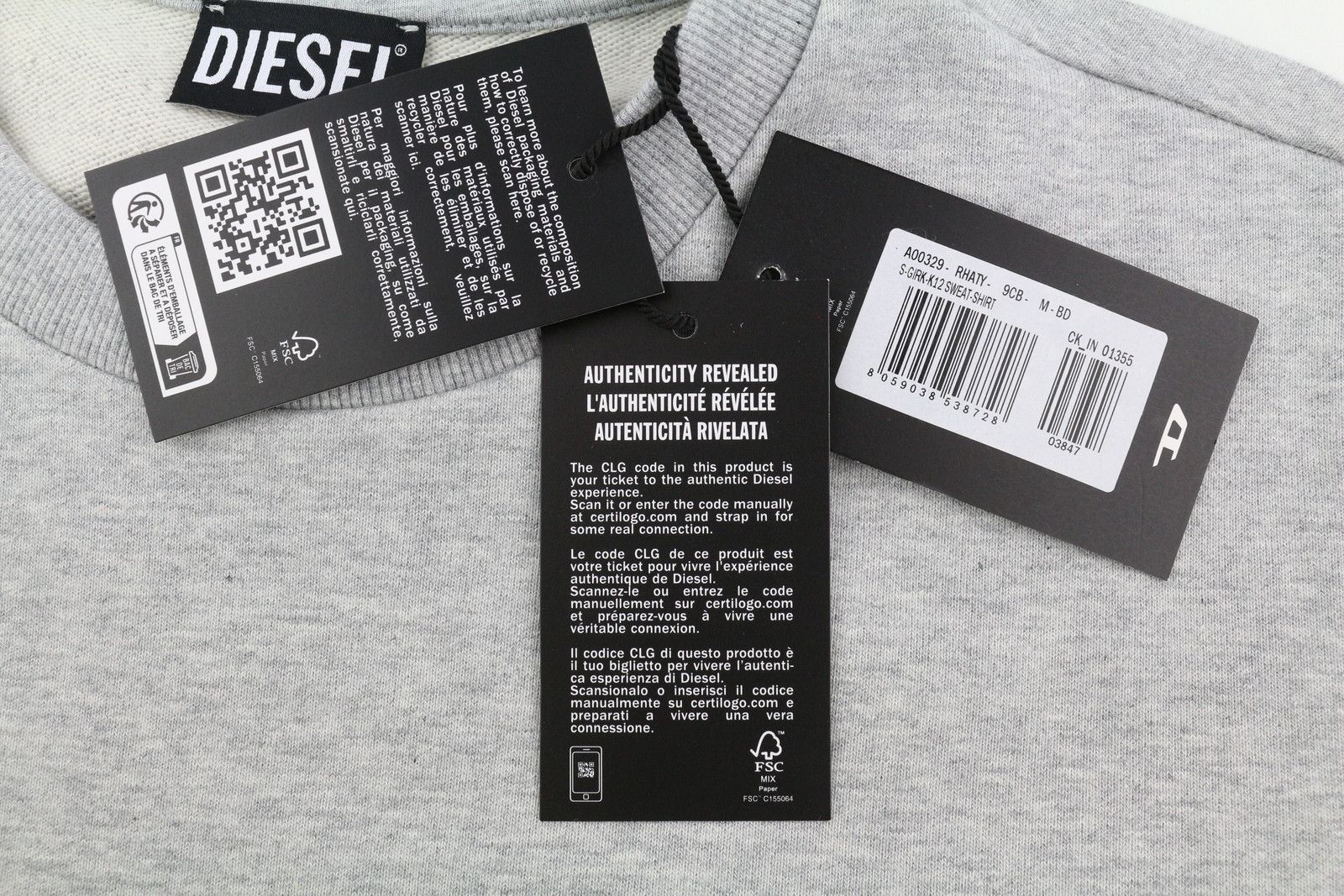 Diesel S-GIRK-K12 M Grey Melange Logo Sweatshirt 41019 Size US M / EU 48-50 / 2 - 7 Thumbnail