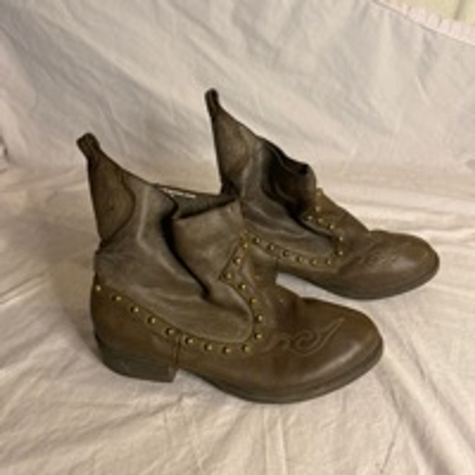 Other Boho Western Festival Brown Leather Studded Ankle Boots Size US 7 / IT 37 - 3 Thumbnail