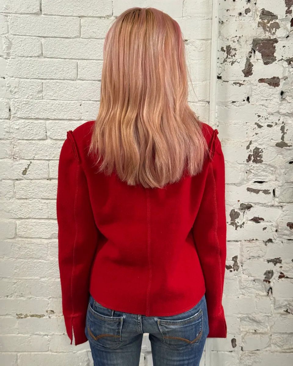 Marithe + Francois Girbaud 1990s Marithé + François Girbaud Red Wool Scalloped Collar Jacket Size M / US 6-8 / IT 42-44 - 3 Thumbnail