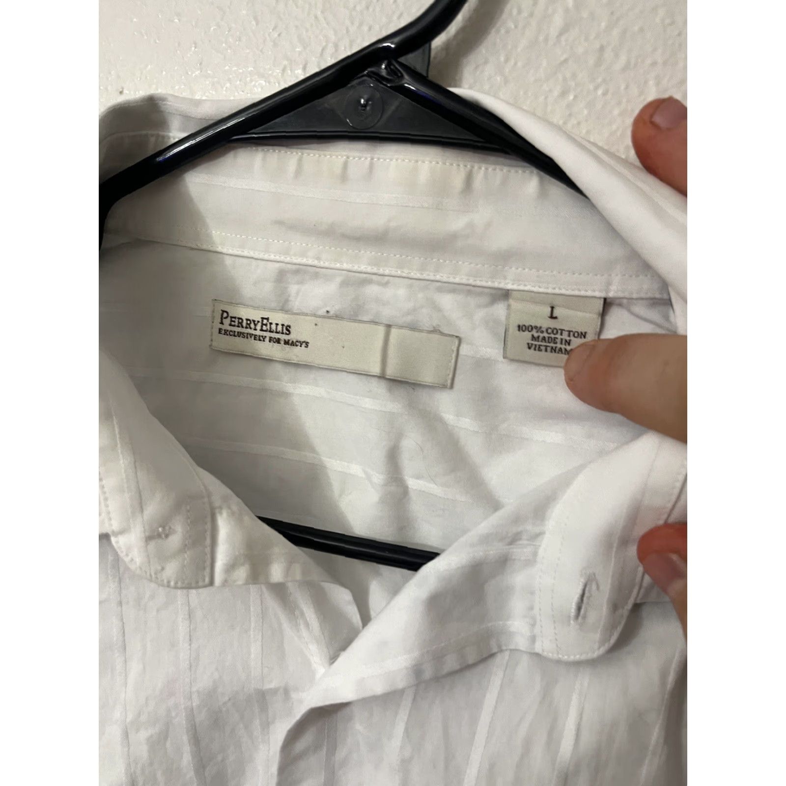 Perry Ellis VINTAGE: No — Perry Ellis Classic Polo Shirt Men L White Solid, Button-Down, Long Sleeve, Regular Fit, Cotton, Easy Care, 59824497 Size US L / EU 52-54 / 3 - 3 Thumbnail
