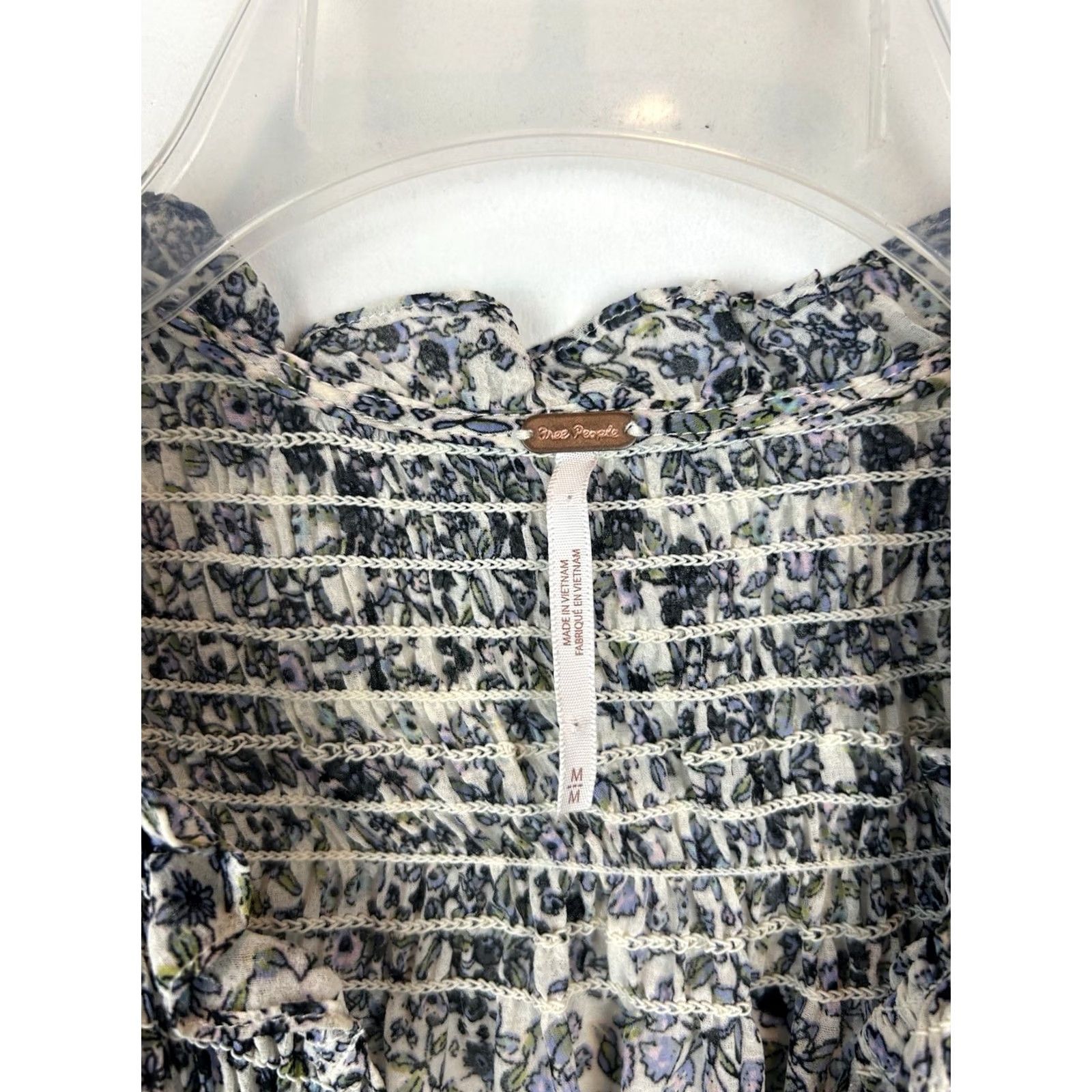 Free People Free People Blouse Womens M Blue Floral Smocked Sheer Romantic Milkmaid Feminine Size M / US 6-8 / IT 42-44 - 3 Thumbnail