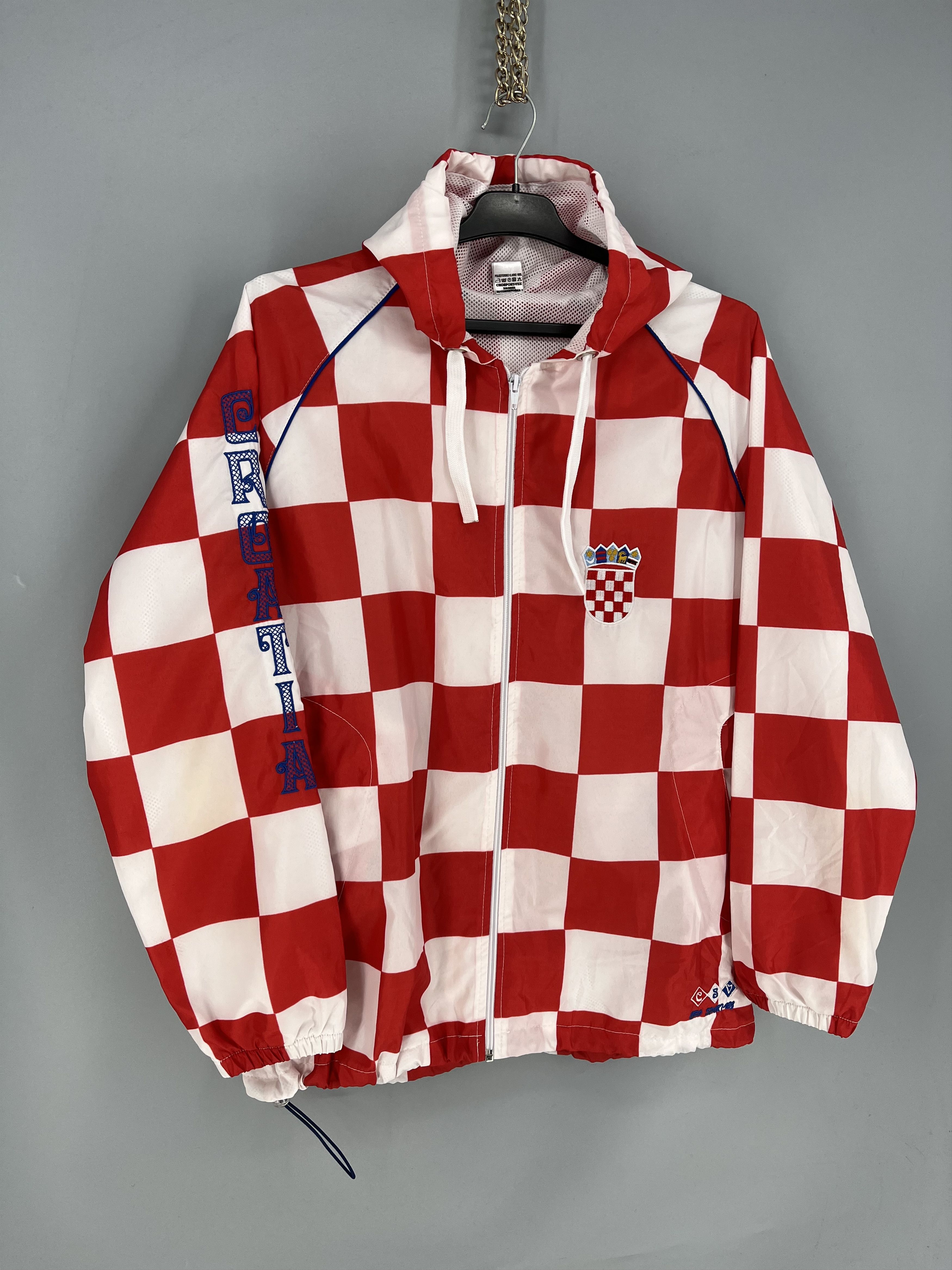 Vintage Croatia CroSport Vez Checkered Hooded Windbreaker Jacket Size US M / EU 48-50 / 2 - 2 Thumbnail