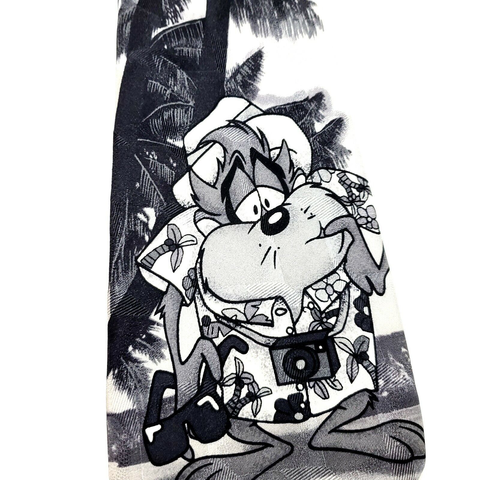 Warner Bros Looney Tunes Mania Silk Tie Black White Taz On Vacation Size ONE SIZE - 2 Thumbnail