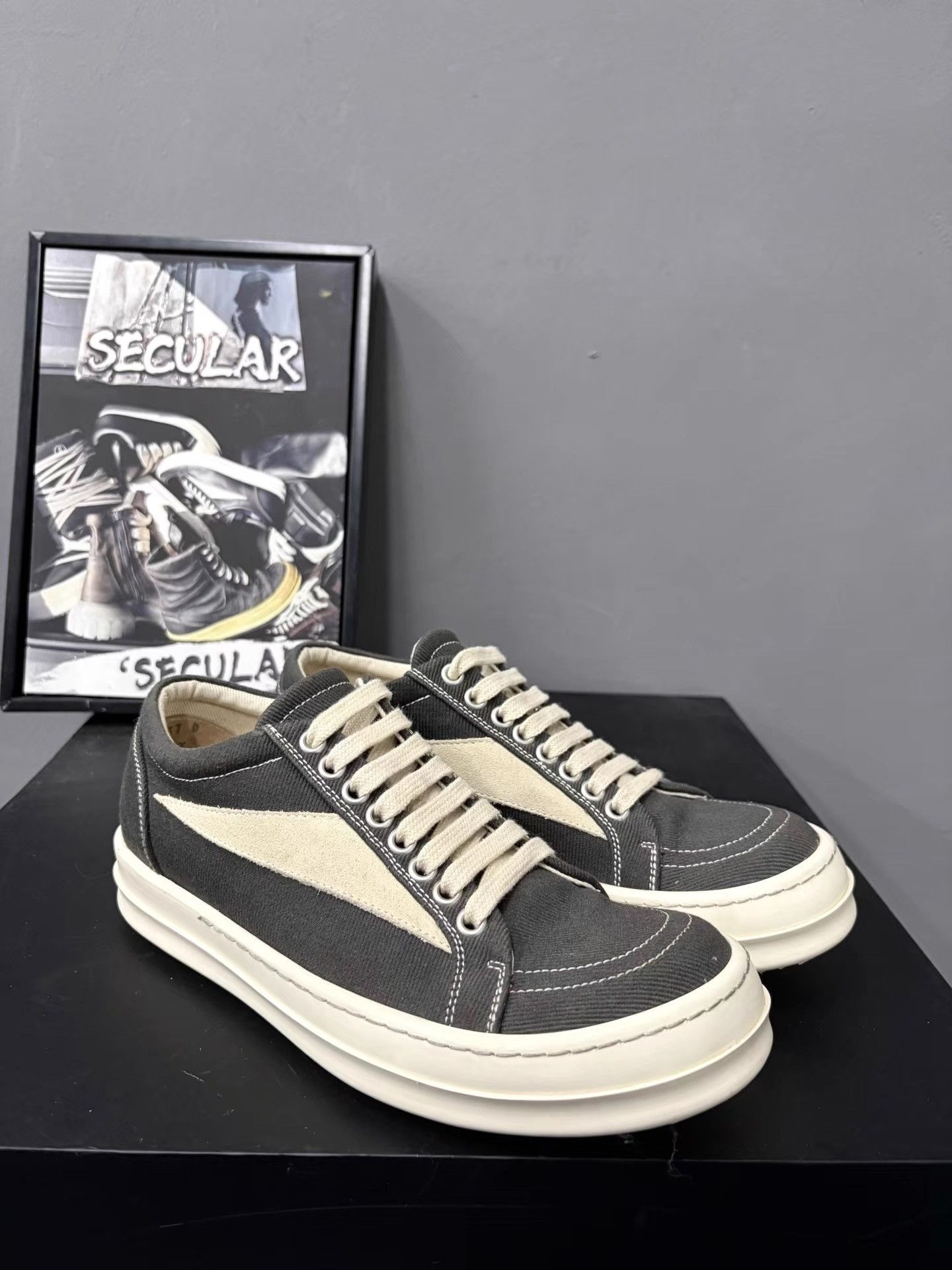 Rick Owens RickOwens Drkshdw Canvas Grey Low-Top Sneakers K34 Size US 8 / EU 41 - 3 Thumbnail