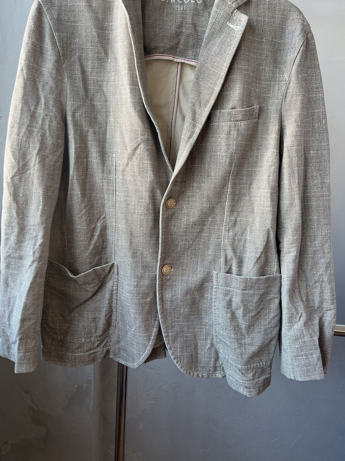 Circolo 1901 CIRCOLO 1901 STRETCH MENS GRAY BEIGE SOLID BLAZER JACKET 56 Size 54L - 4 Thumbnail