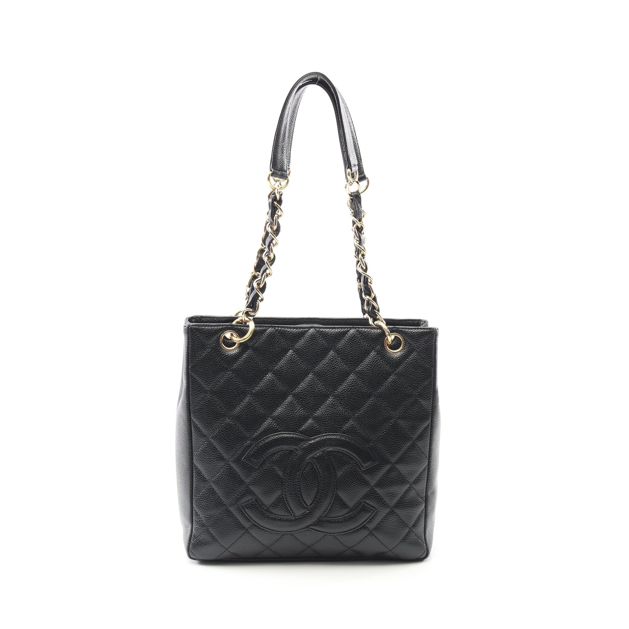 Chanel Matelasse Pst Chain Shoulder Bag Tote Caviar Skin Black Gold Hardware
