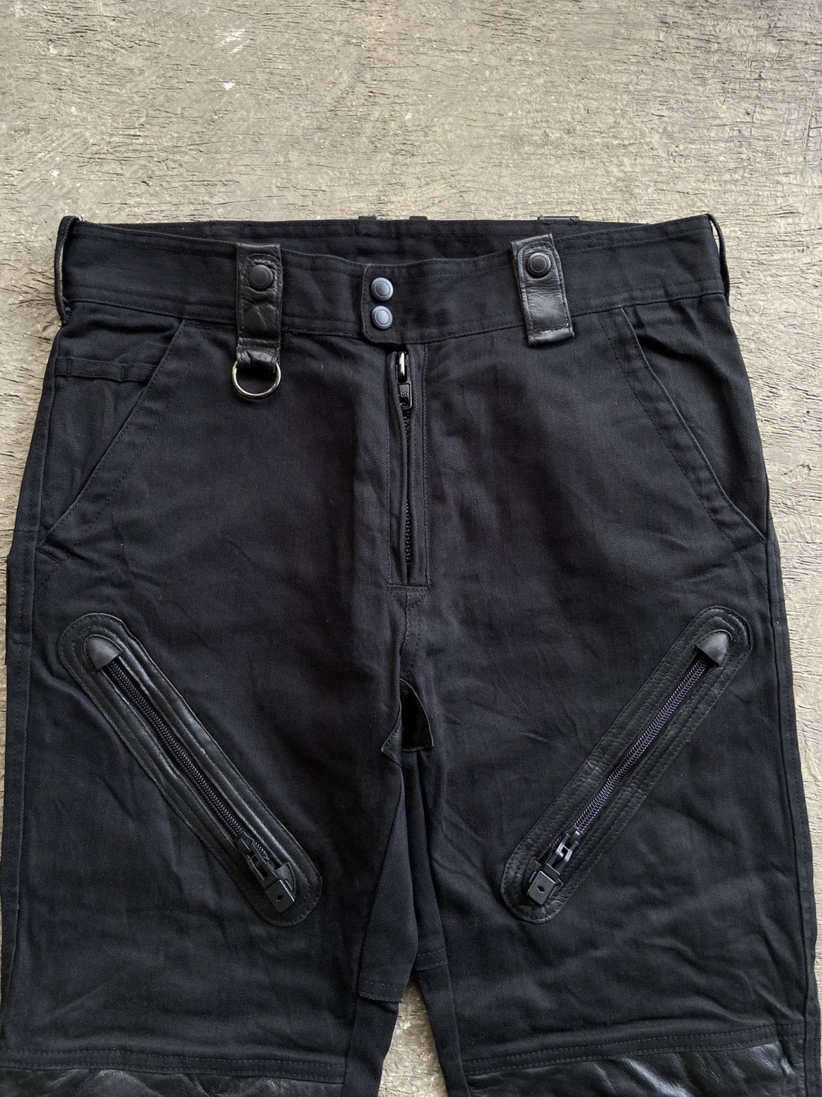 Japanese Brand 2000s P.D.W - Vkei Style Denim Leather Riders Pants Size US 33 - 3 Thumbnail