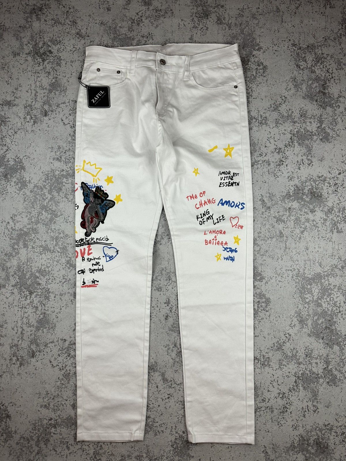Designer Zaful Graffiti Jeans Angel Patch Straight Size 34 Mens Size US 34 / EU 50 - 1 Thumbnail