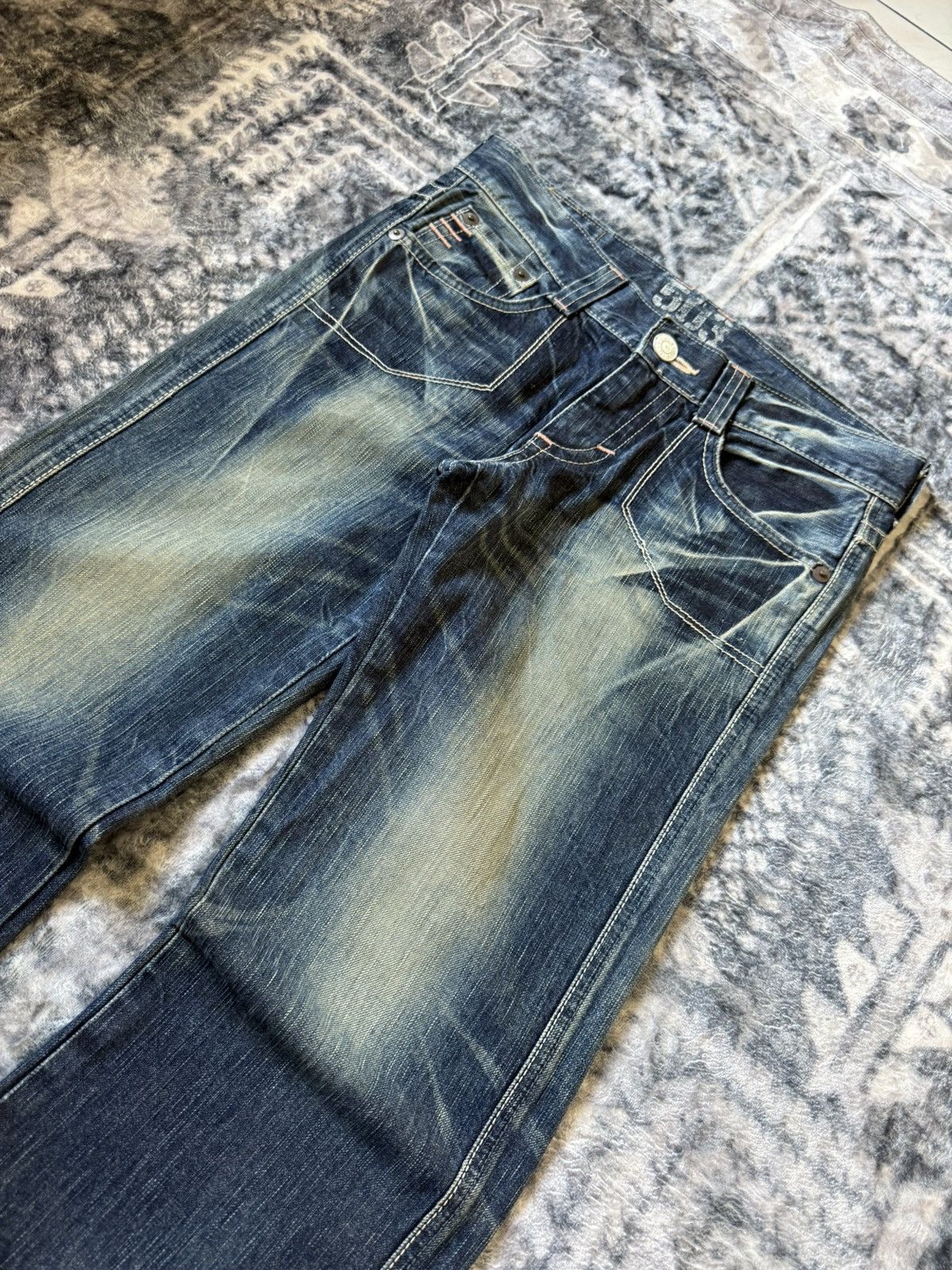 Edwin × Japanese Brand × Vintage Edwin 503 Blue Trip Flared Wide Leg Cropped Jeans Size 30" / US 8 / IT 44 - 4 Thumbnail