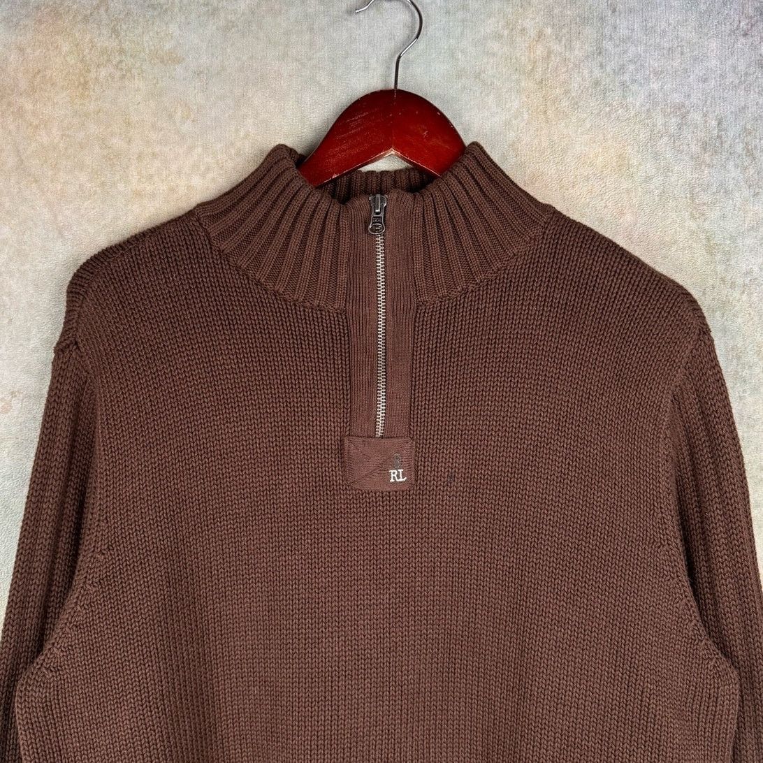 Polo Ralph Lauren × Vintage VTG 90s Polo Jeans Co Knit Q Zip Sweater Sz L Brown Size US L / EU 52-54 / 3 - 4 Thumbnail