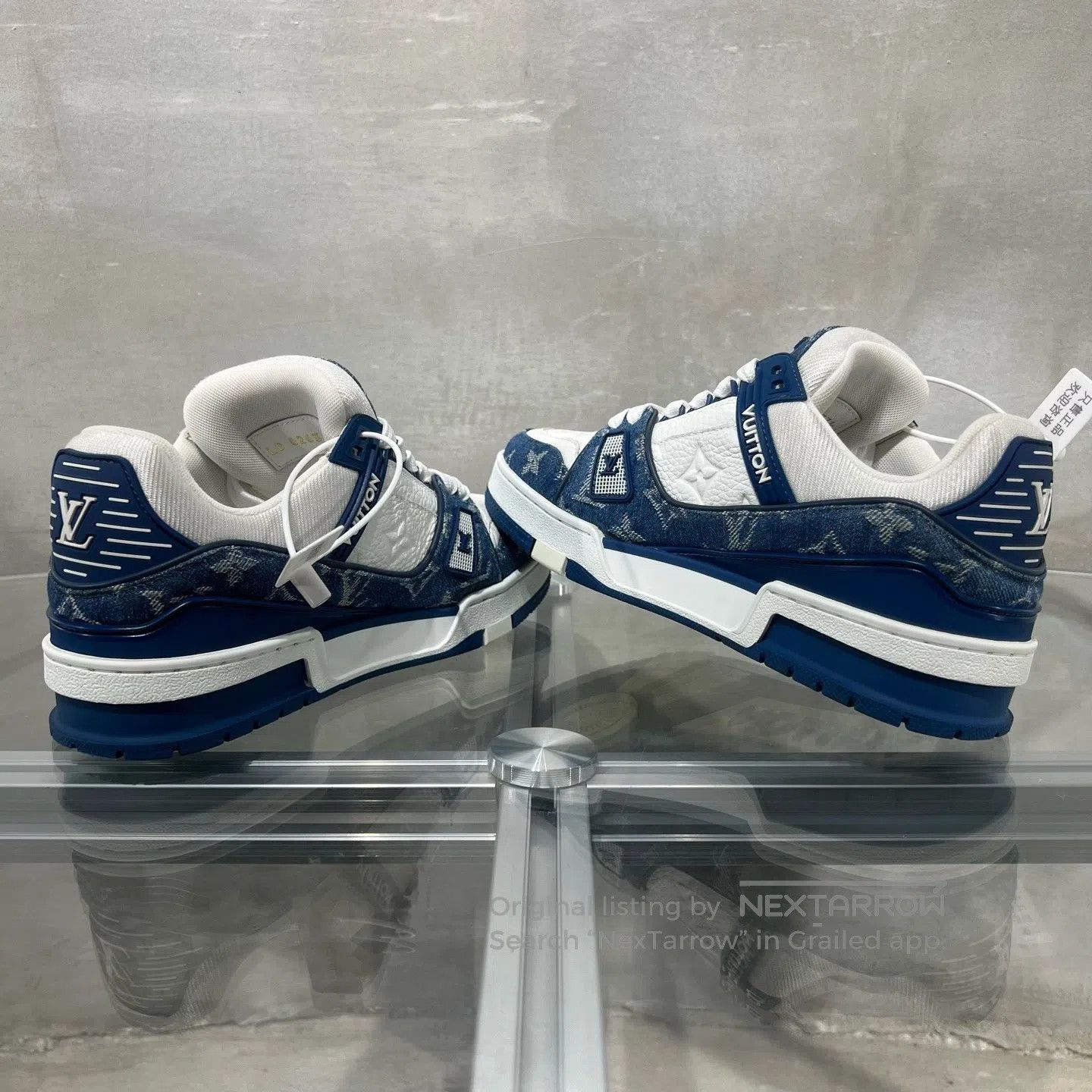 Louis Vuitton Louis Vuitton Trainer Low-Top Board Shoes Blue and White Size US 7 / IT 37 - 5 Thumbnail