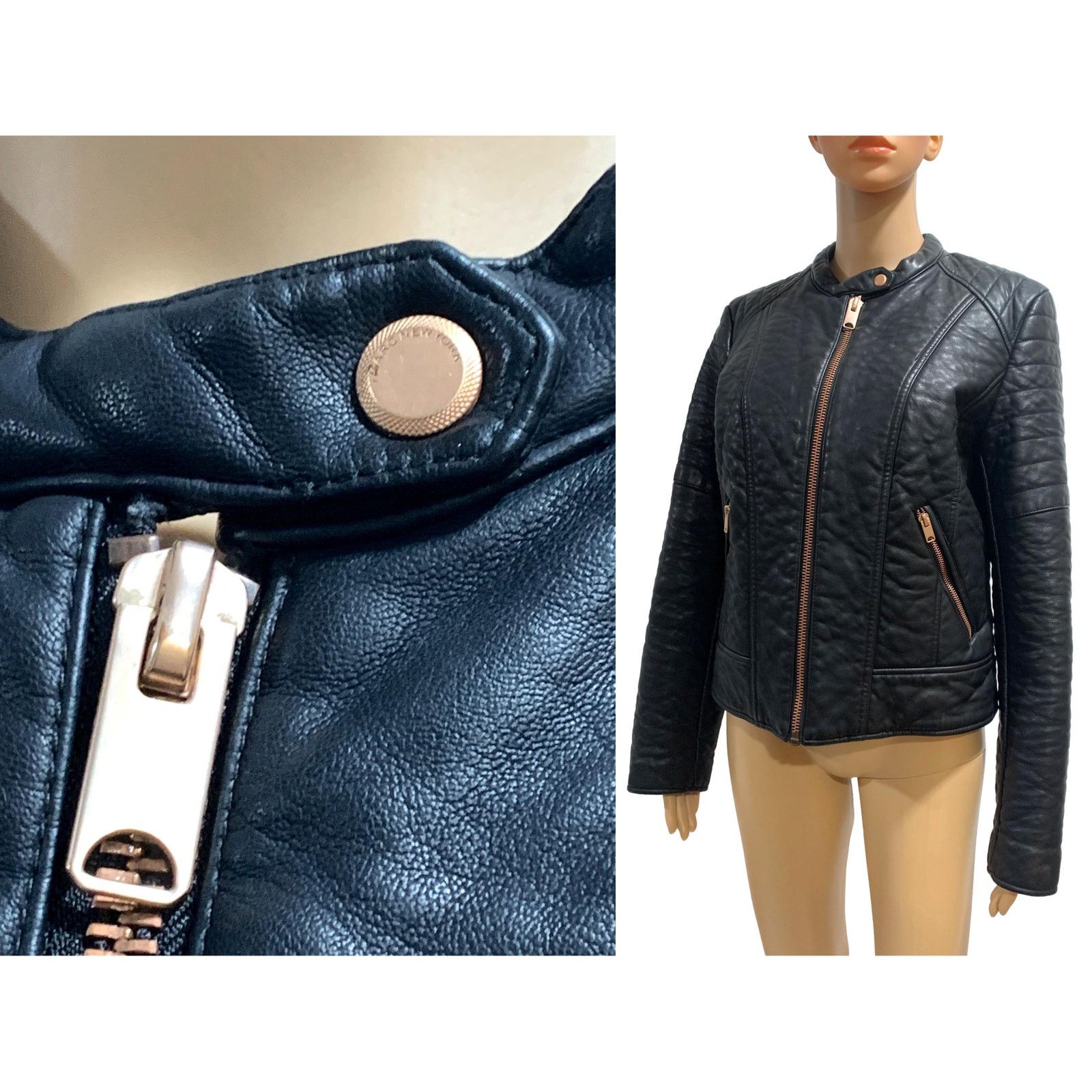 Andrew Marc Vegan Faux Leather Cafe Racer Motorcycle Biker Jacket Size L / US 10 / IT 46 - 3 Thumbnail