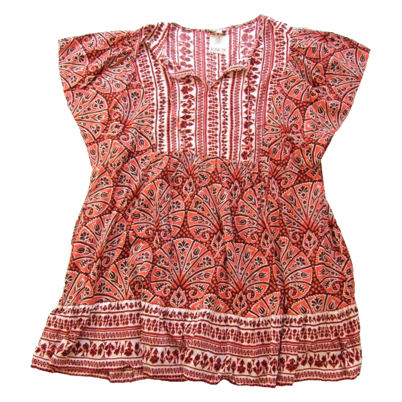Vintage NWT Knox Rose Coral Pink Brown Floral Hawaiian Pocket Midi Kaftan Smock Dress 3X Size XXL / US 16-18 / IT 52-54 - 2 Thumbnail