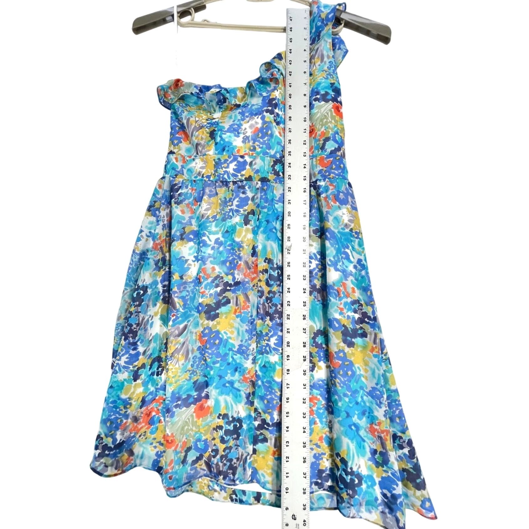 Vintage Tahari Dress One Shoulder Floral Blue 12 Women Knee Length A-Line Sleeveless Party/Cocktail Casual Vintage? (no) Size XL / US 12-14 / IT 48-50 - 4 Thumbnail