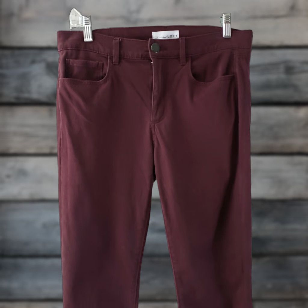 Ann Taylor VINTAGE Ann Taylor LOFT Womens Cropped Skinny Pants Sz 6 Maroon Mid Rise Cotton Blend Size 28" / US 6 / IT 42 - 1 Thumbnail