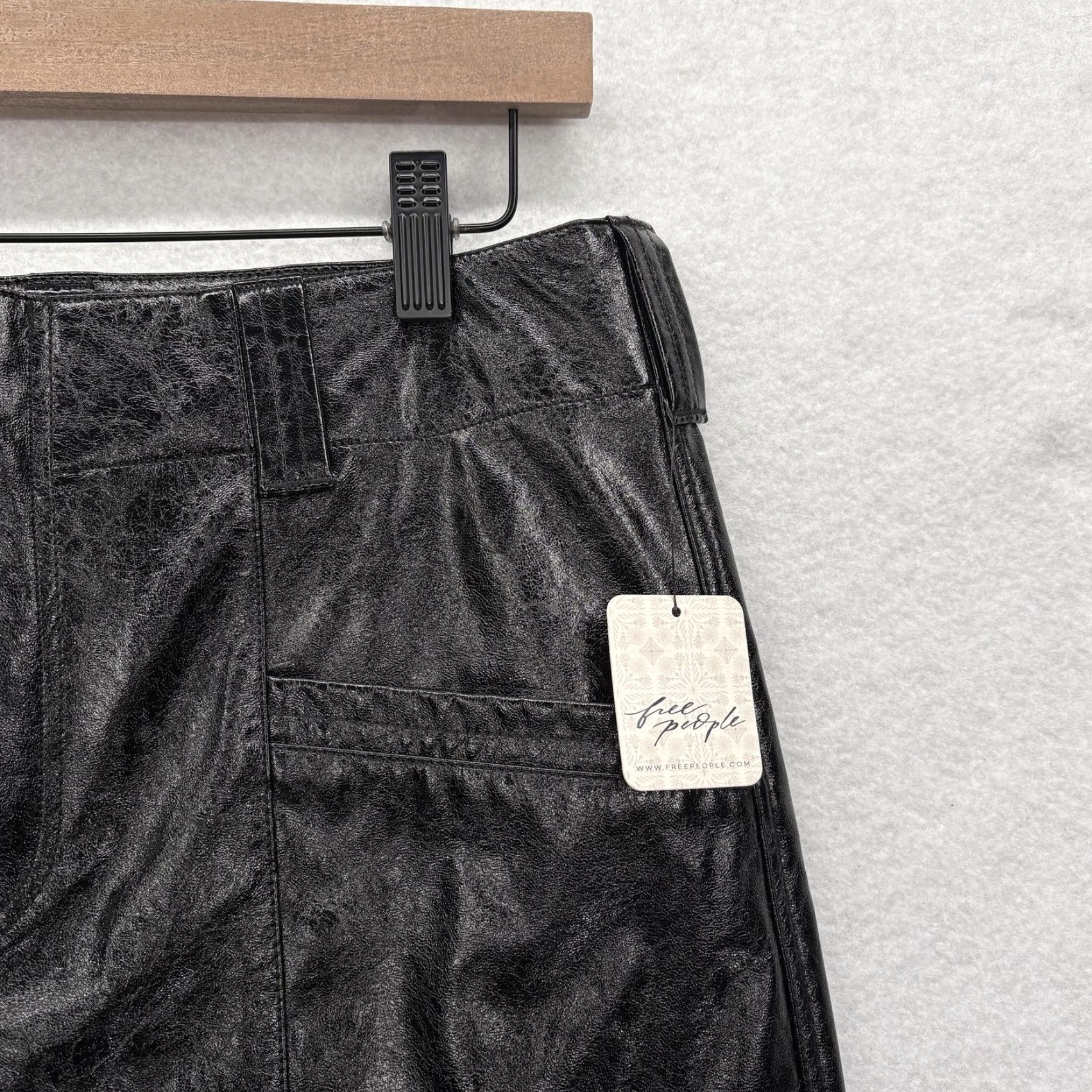 Free People Free People Pants Womens 8 Black Faux Leather Coated Wide Leg Dressy High Rise Size 30" / US 8 / IT 44 - 3 Thumbnail