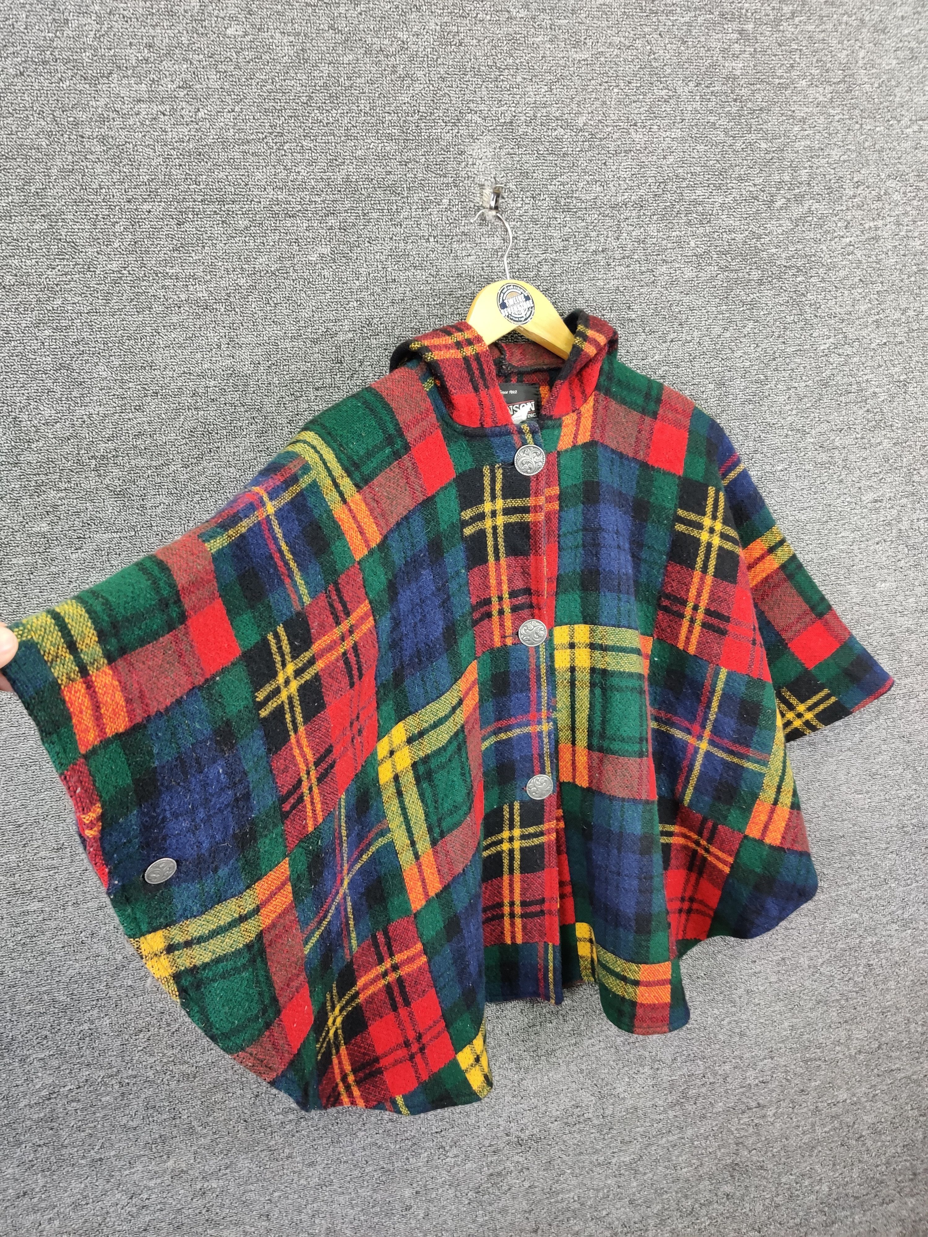 Japanese Brand Johnson Woolen Mills Checkered Wool Poncho Cloacks Cape Size US S / EU 44-46 / 1 - 7 Thumbnail