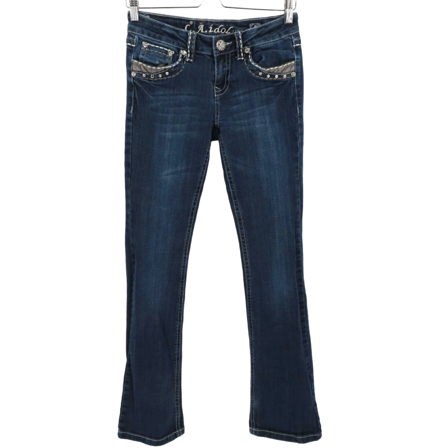 Denime LA Idol Jeans Bootcut Denim 5 Juniors Low Rise Rhinestone Blue 5-Pocket Regular Womens Vintage: No Size 27" / US 4 / IT 40 - 2 Thumbnail