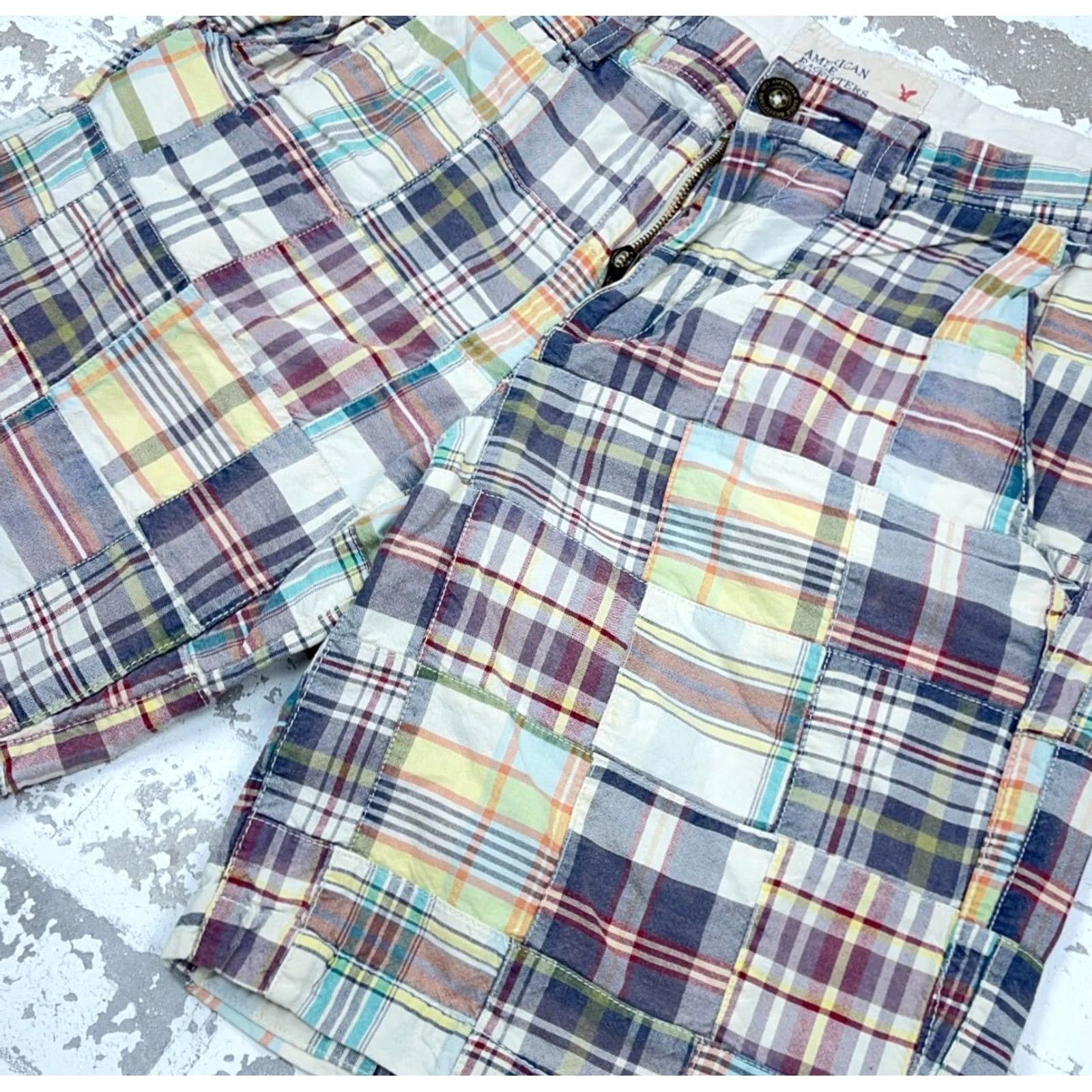 American Eagle Outfitters American Eagle Chino Shorts Men 30 Multi Plaid Patch Work Prep Casual Adult Size US 30 / EU 46 - 5 Thumbnail