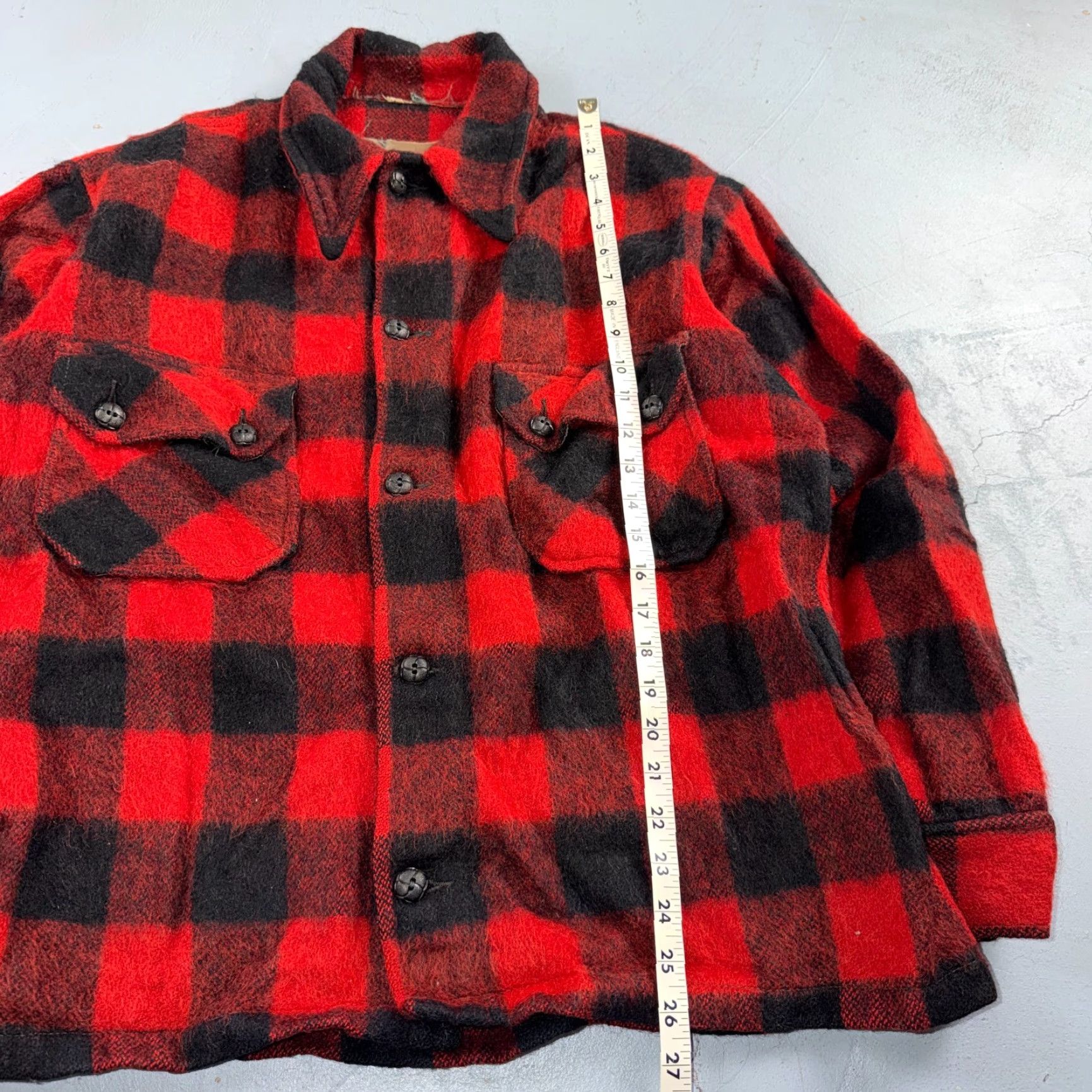 Vintage VTG 1950s Wool Buffalo Plaid Mackinaw Heavy Jacket Button Up Mohair Rockabilly Jacket Mens L Red Plaid Wool Coat Size US L / EU 52-54 / 3 - 4 Thumbnail