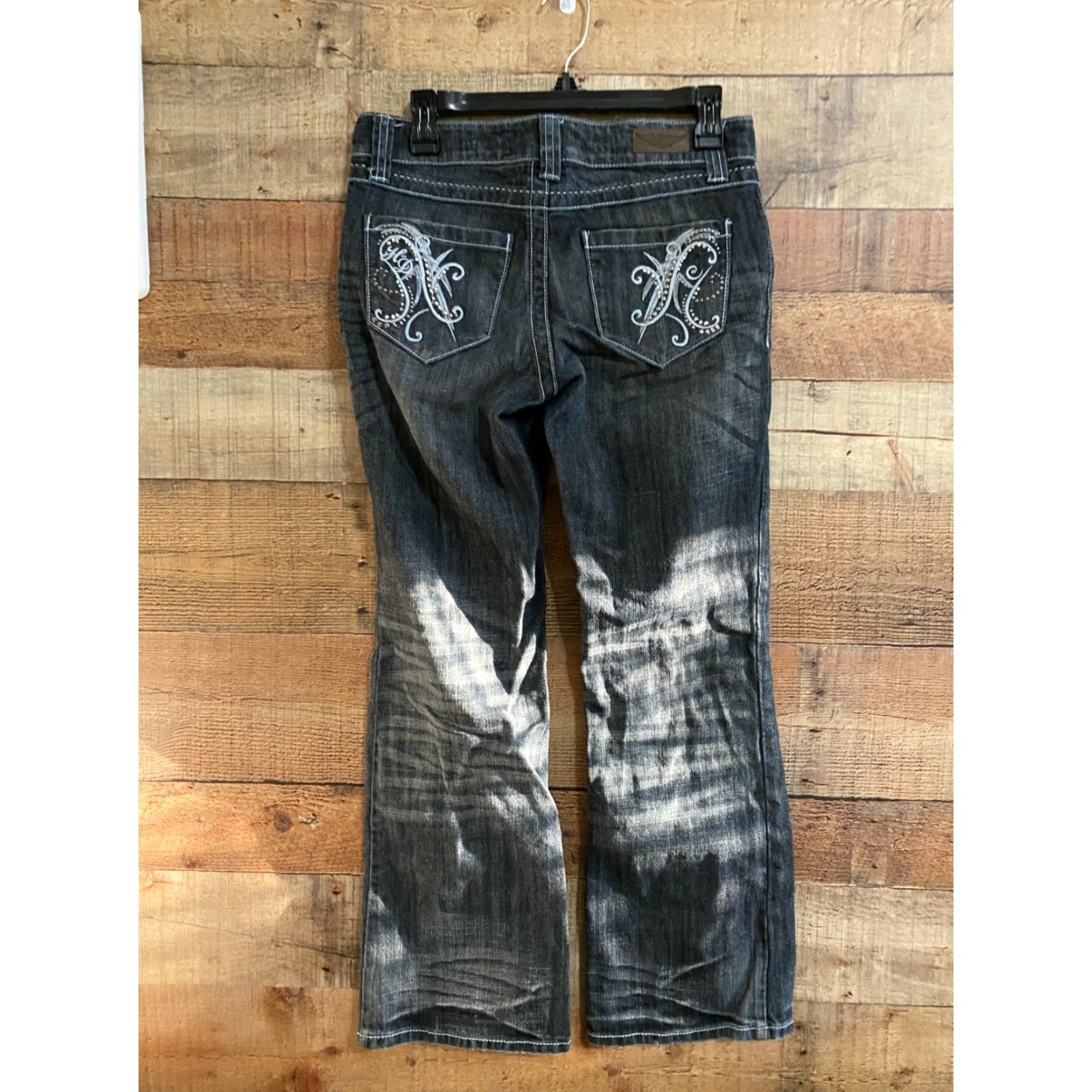 Harley Davidson VINTAGE Women's Harley-Davidson Jeans Petite Gray Size 6 Embroidered Pockets Flared Cotton Blend 28 Inseam Womens Size 28" / US 6 / IT 42 - 4 Thumbnail
