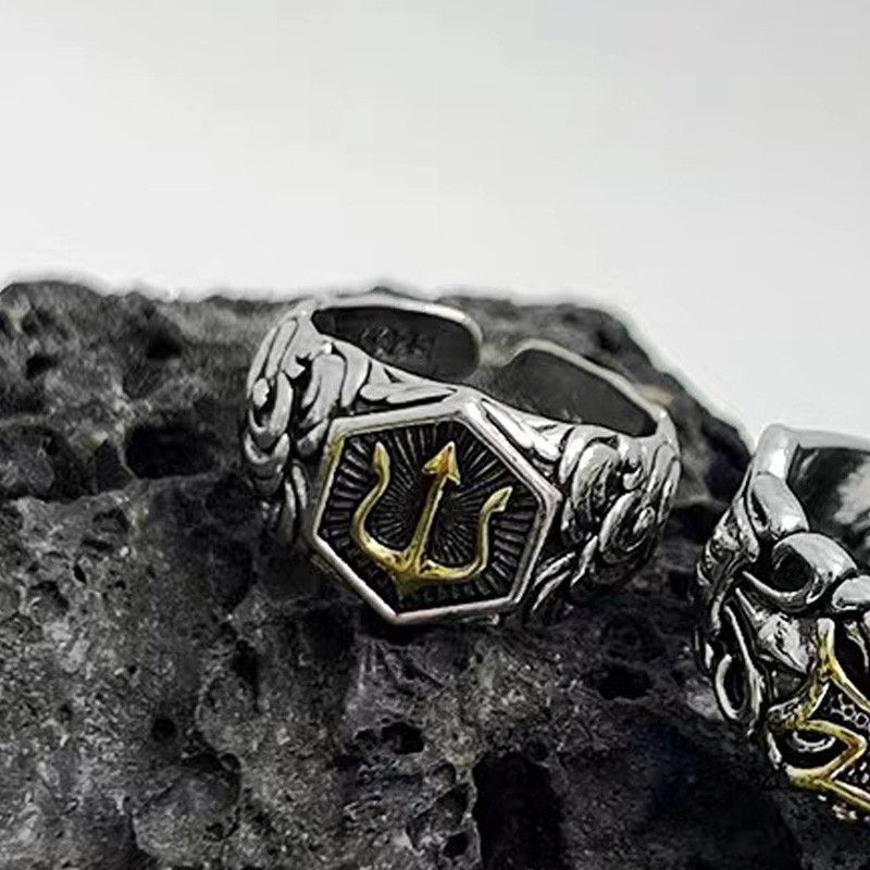 Vintage Resizable Retro Poseidon Golden Trident Ring Size ONE SIZE - 6 Thumbnail