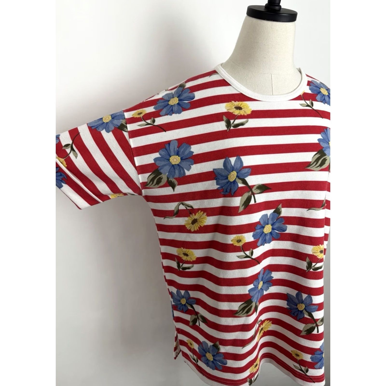 Nautica VINTAGE Michael Carrie Shirt Womens XL Red Striped T-Shirt Jersey Cotton Blend Ribbed Tee 80s 90s Nautical Flower Retro Size XL / US 12-14 / IT 48-50 - 3 Thumbnail