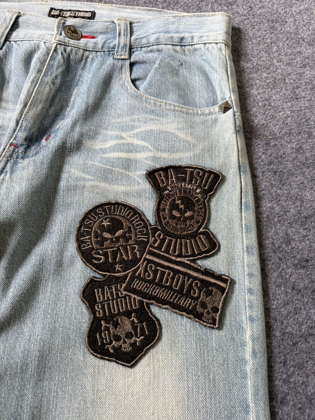 Hysteric Glamour × Japanese Brand × PPFM Ba-tsu Studio Japan Studded Patched Loose Straight Jeans Size US 29 - 7 Thumbnail