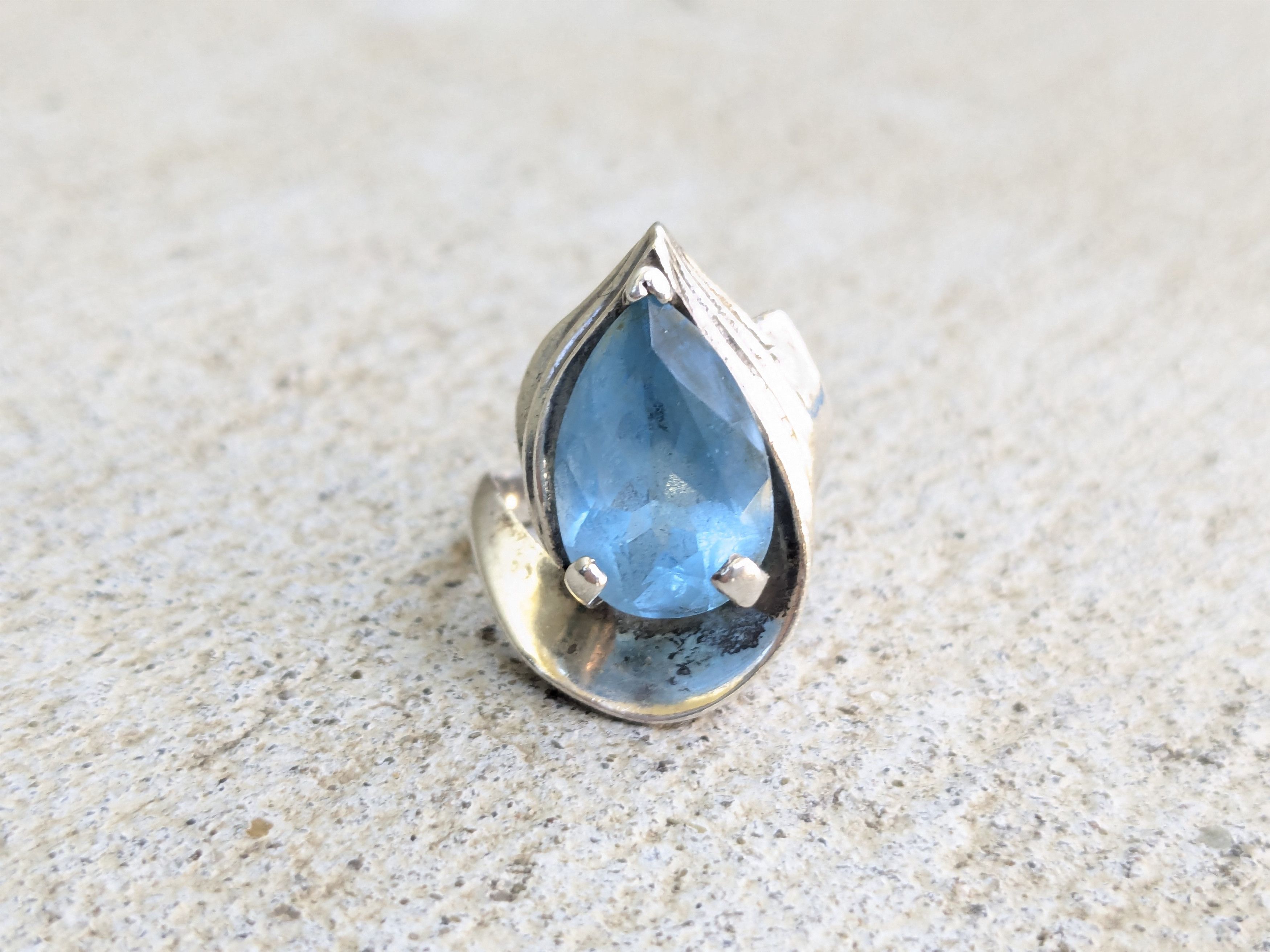 Jewelry Vintage Sterling Silver Ring Blue Topaz 5.25 Pear Teardrop Size ONE SIZE - 5 Thumbnail