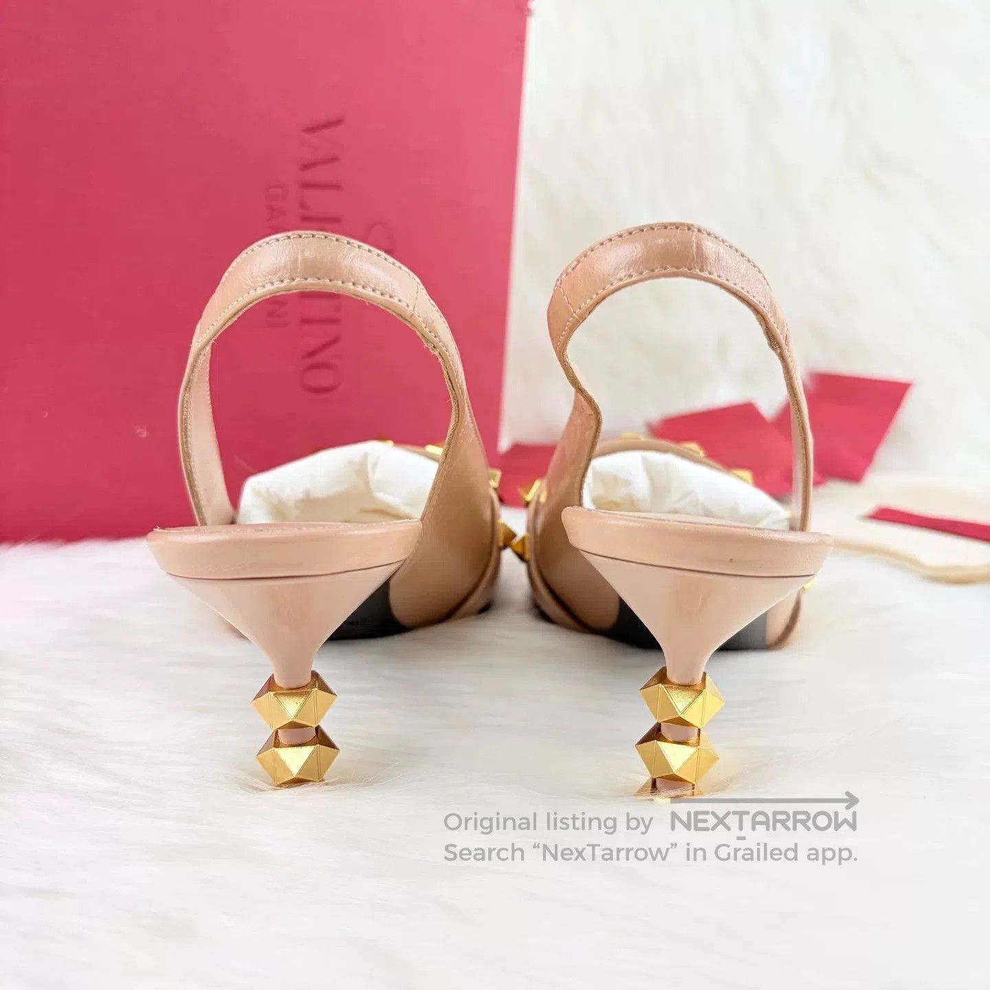 Valentino Valentino Nude Pointed Studded High Heels. Size US 4 / IT 34 - 6 Thumbnail