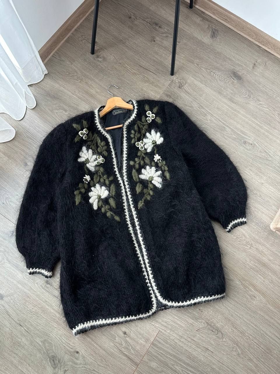 If Six Was Nine Vintage Styled By Madame Cardigan Wool Mohair Black Jacket Size US XL / EU 56 / 4 - 2 Thumbnail