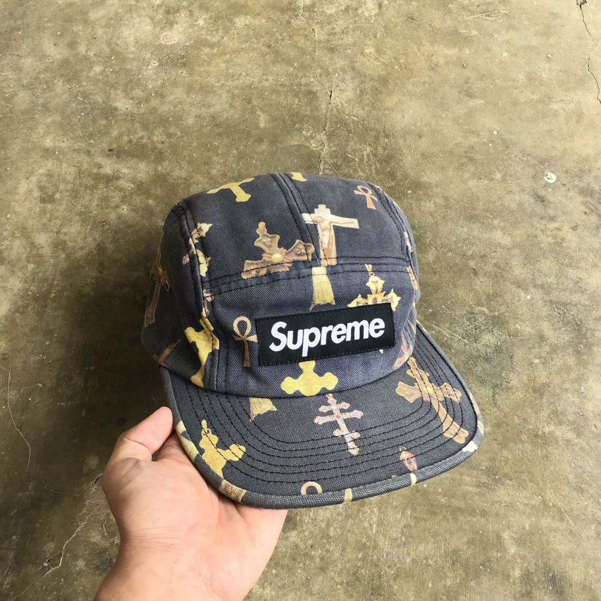 Supreme RARE🔥SS 13 Supreme Crosses Camp Cap Black Washed Size ONE SIZE - 1 Thumbnail