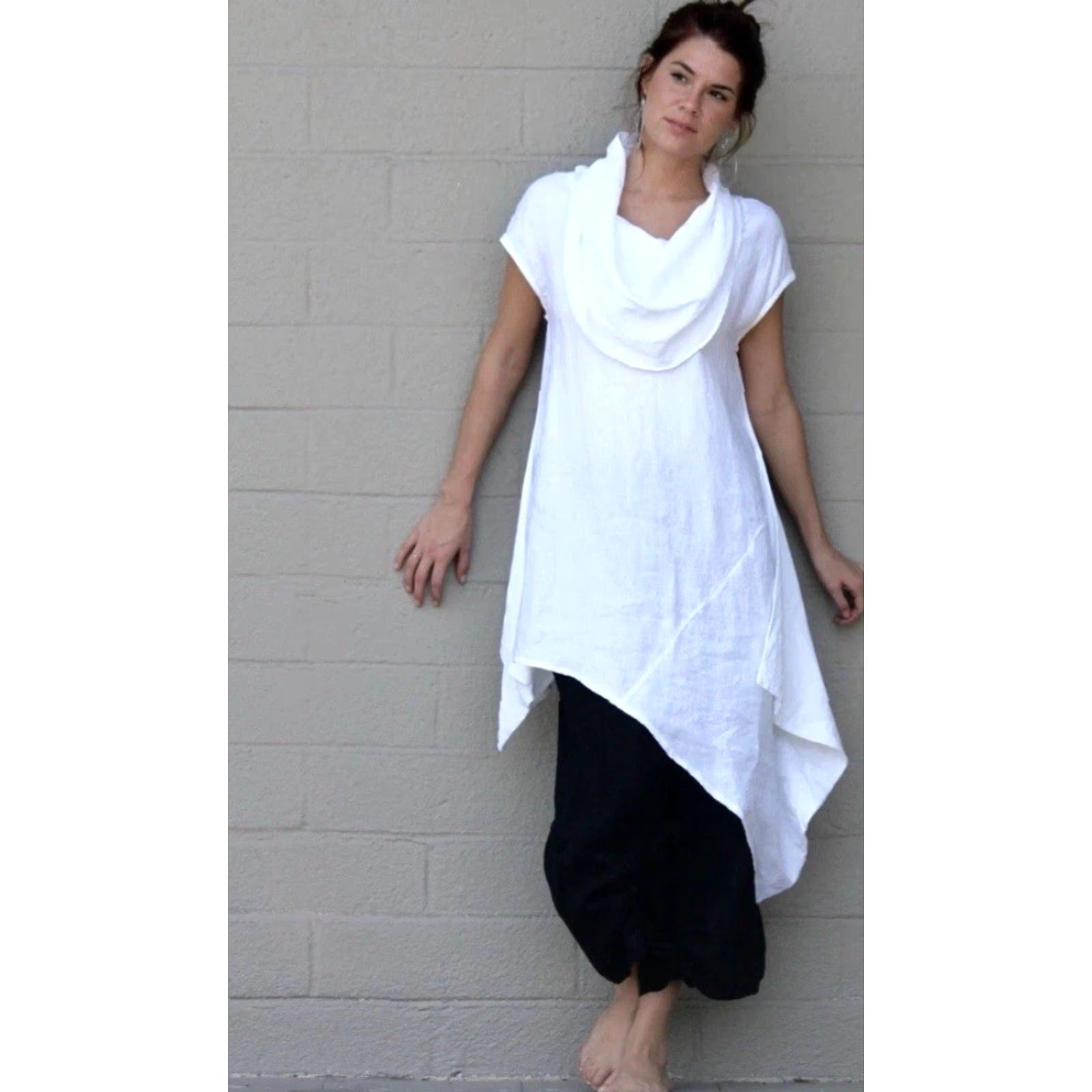 Layer 8 Bryn Walker Yellow Linen Oversize Nola Cowl Neck Short Sleeve Tunic Blouse L Women USA Bohemian Shirt Size L / US 10 / IT 46 - 2 Thumbnail