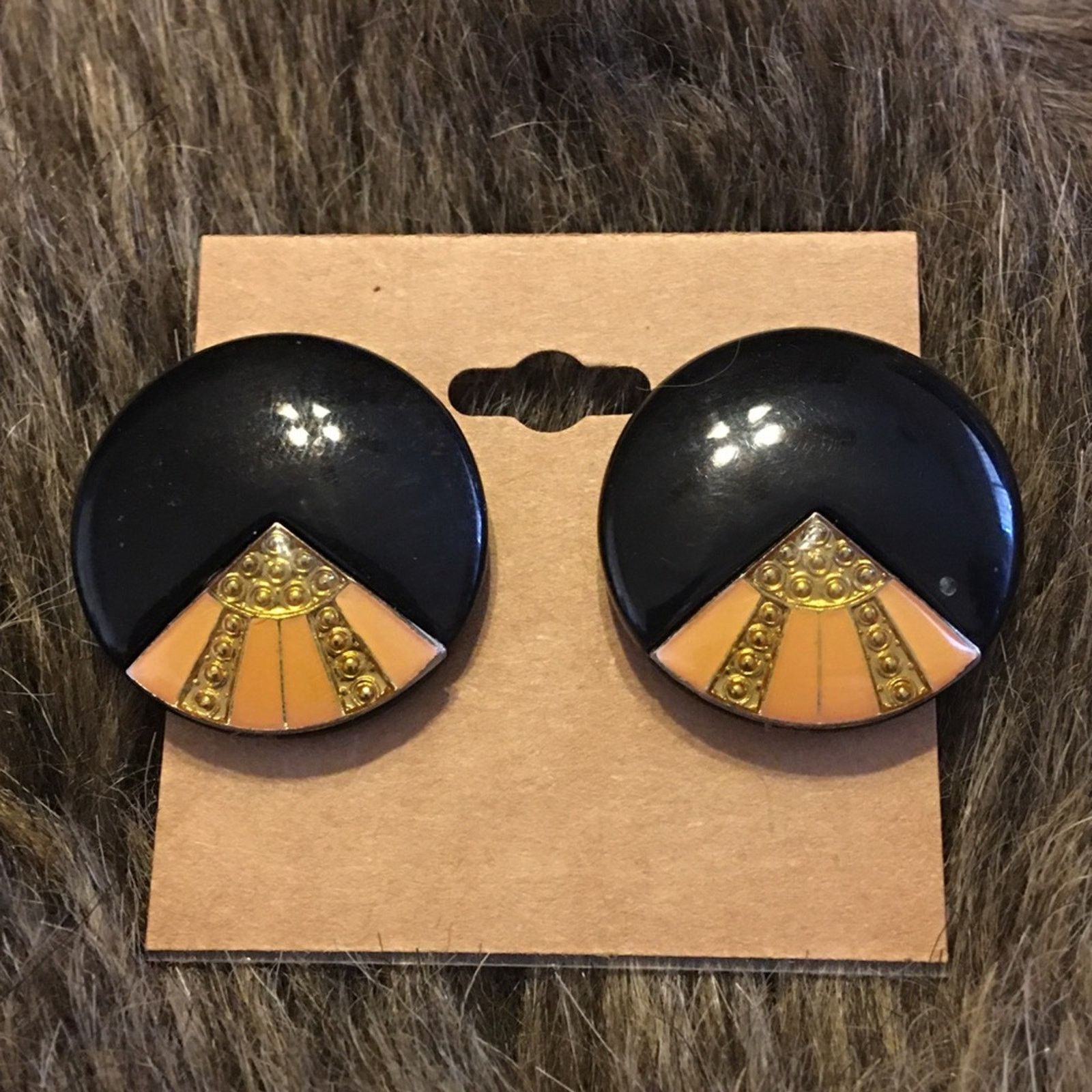 Vintage Vintage 80s gold/peach/black plastic disc earrings Size ONE SIZE - 2 Thumbnail