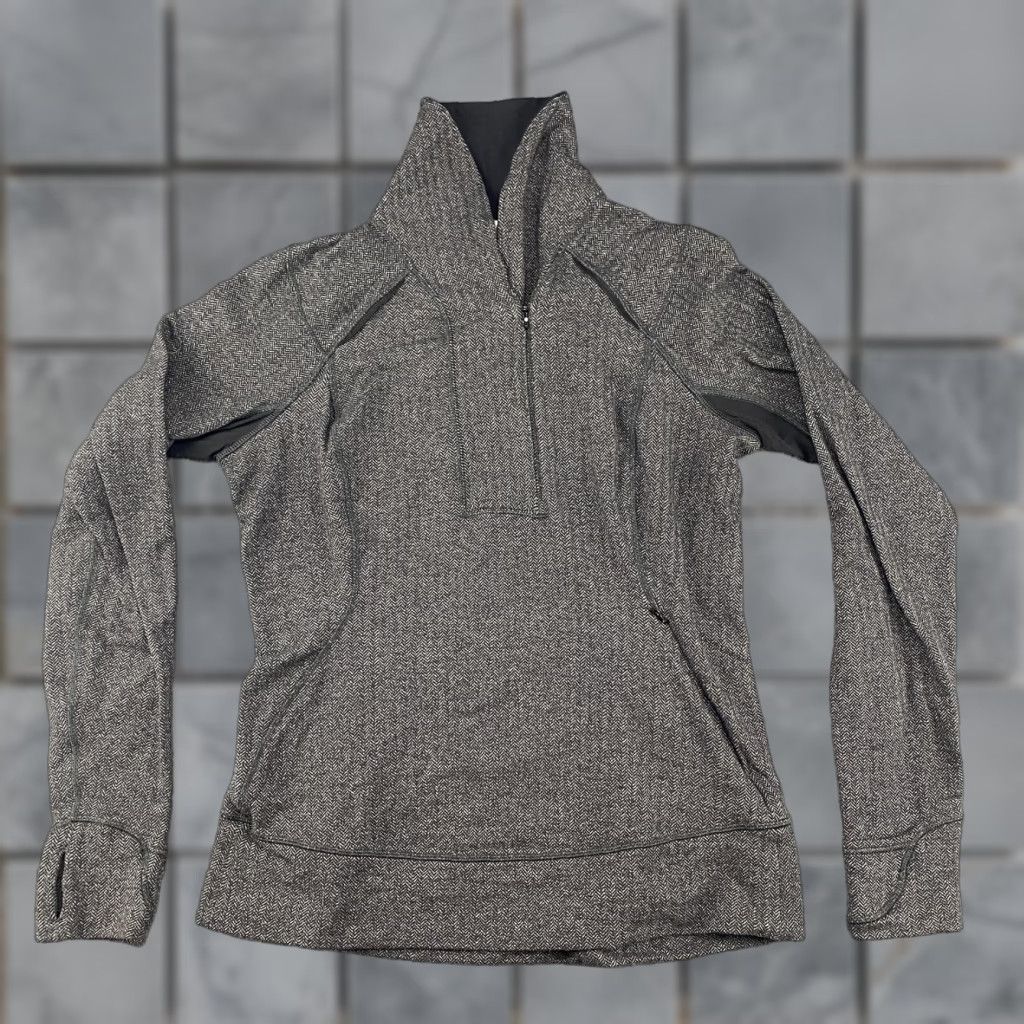 Lululemon Lululemon Sweatshirt Jacket Womens 10 Gray Black Herringbone Zip Up Athletica 1/2 Zip Running Yoga Training Size L / US 10 / IT 46 - 1 Thumbnail