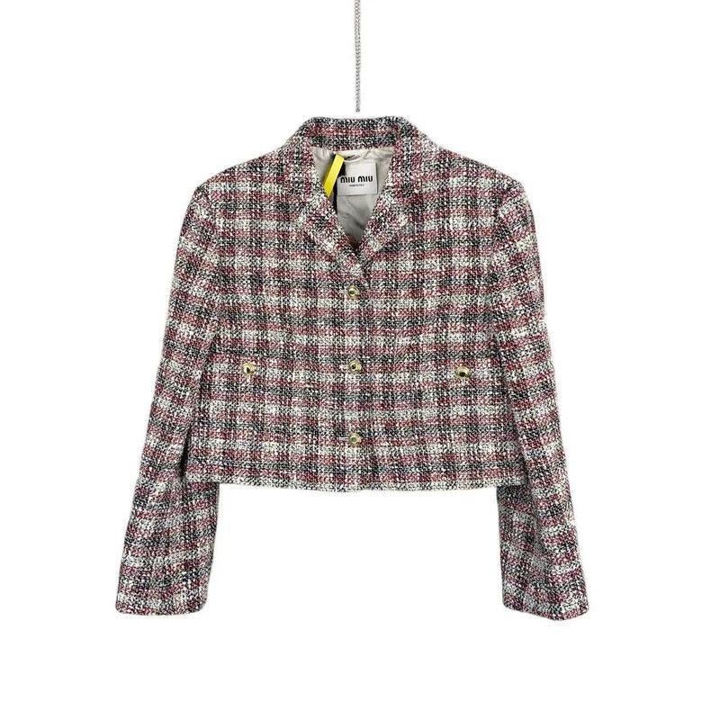 Miu Miu MiuMiu 23SS Logo Tweed Wool Jacket Size US M / EU 48-50 / 2 - 1 Thumbnail